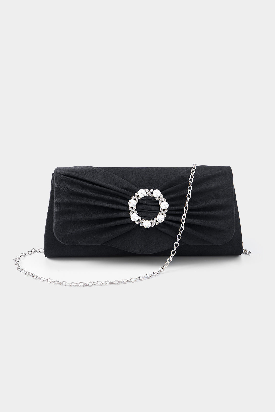 Rhinestone Ruched Clutch Bag With Chain
