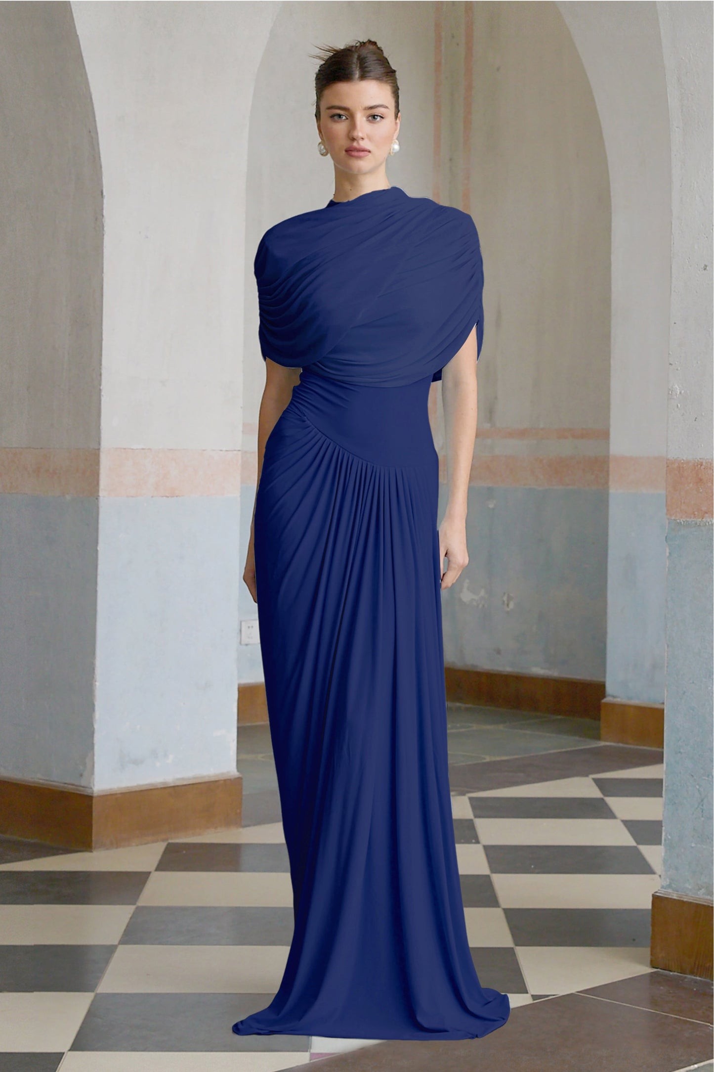 Vestale Asymmetrical Pleated Maxi Dress
