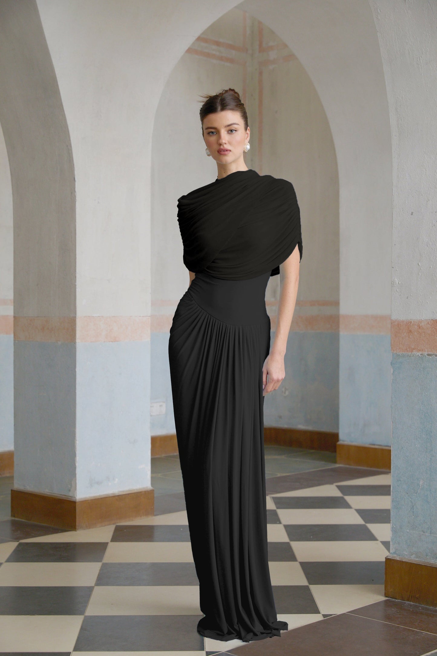 Vestale Asymmetrical Pleated Maxi Dress