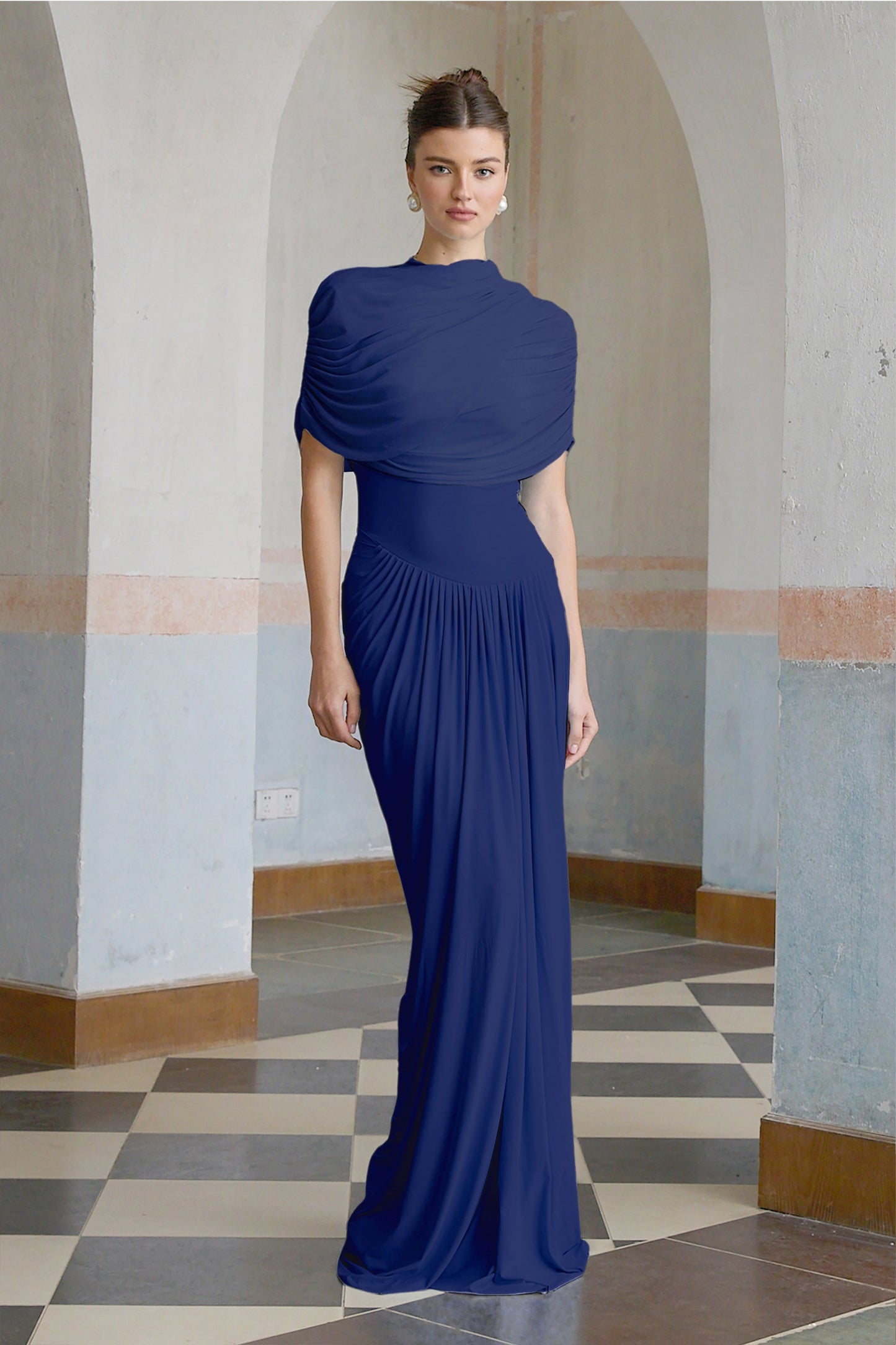 Vestale Asymmetrical Pleated Maxi Dress