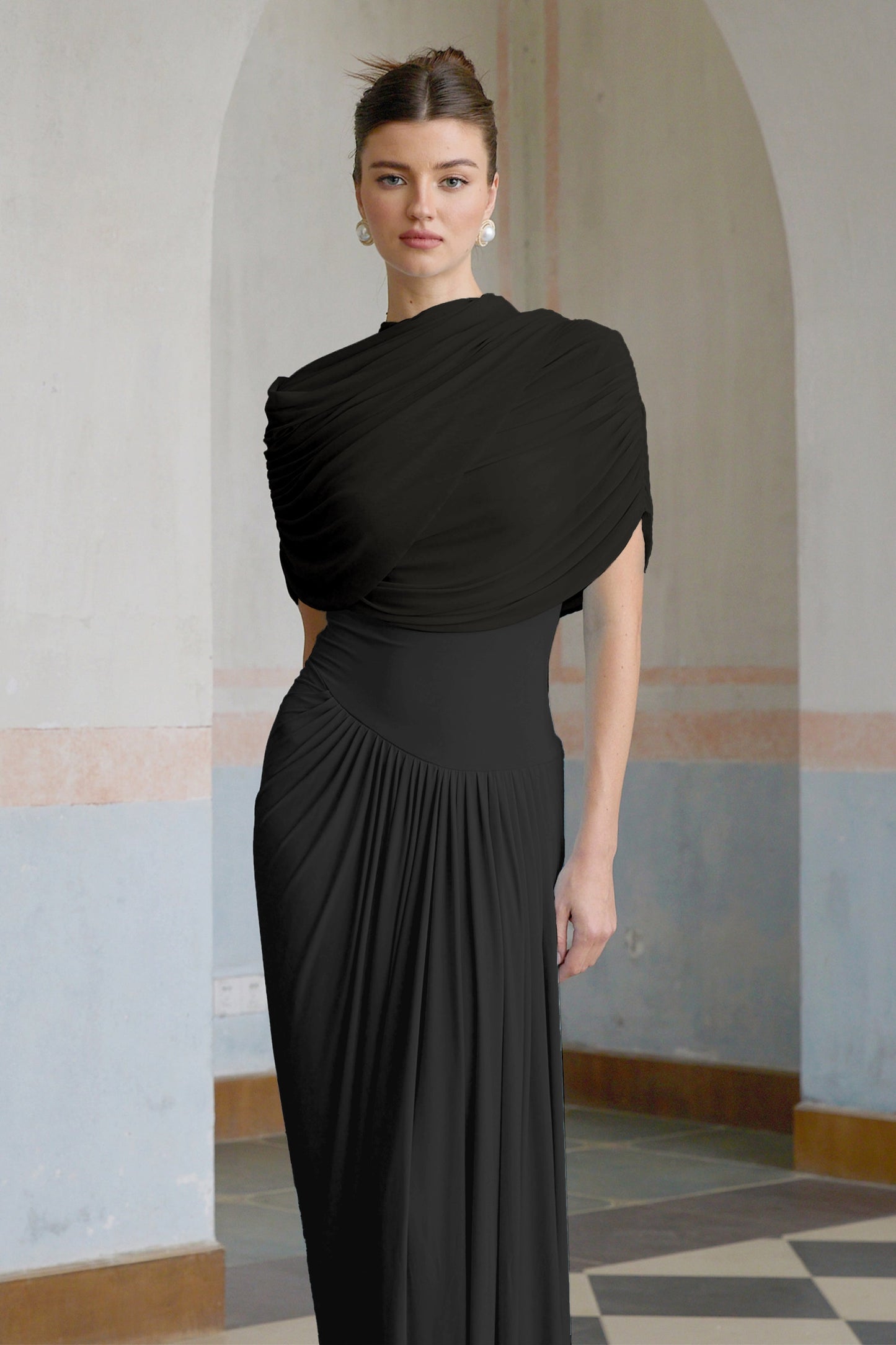 Vestale Asymmetrical Pleated Maxi Dress
