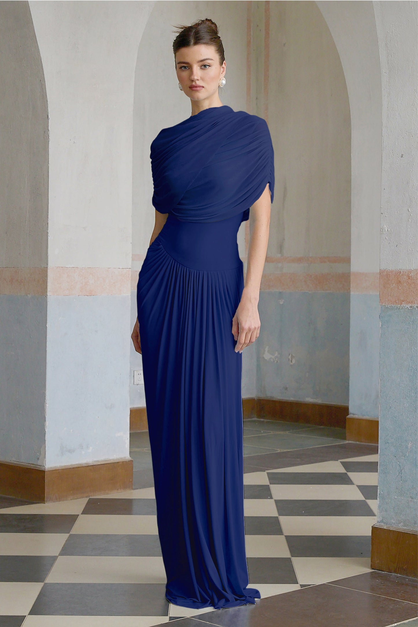 Vestale Asymmetrical Pleated Maxi Dress