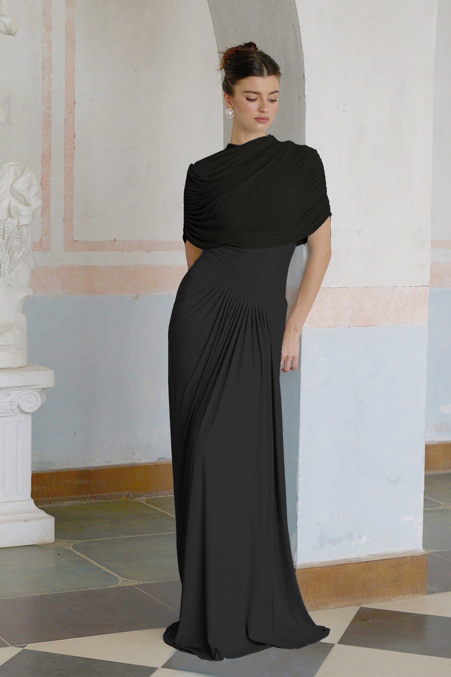 Vestale Asymmetrical Pleated Maxi Dress