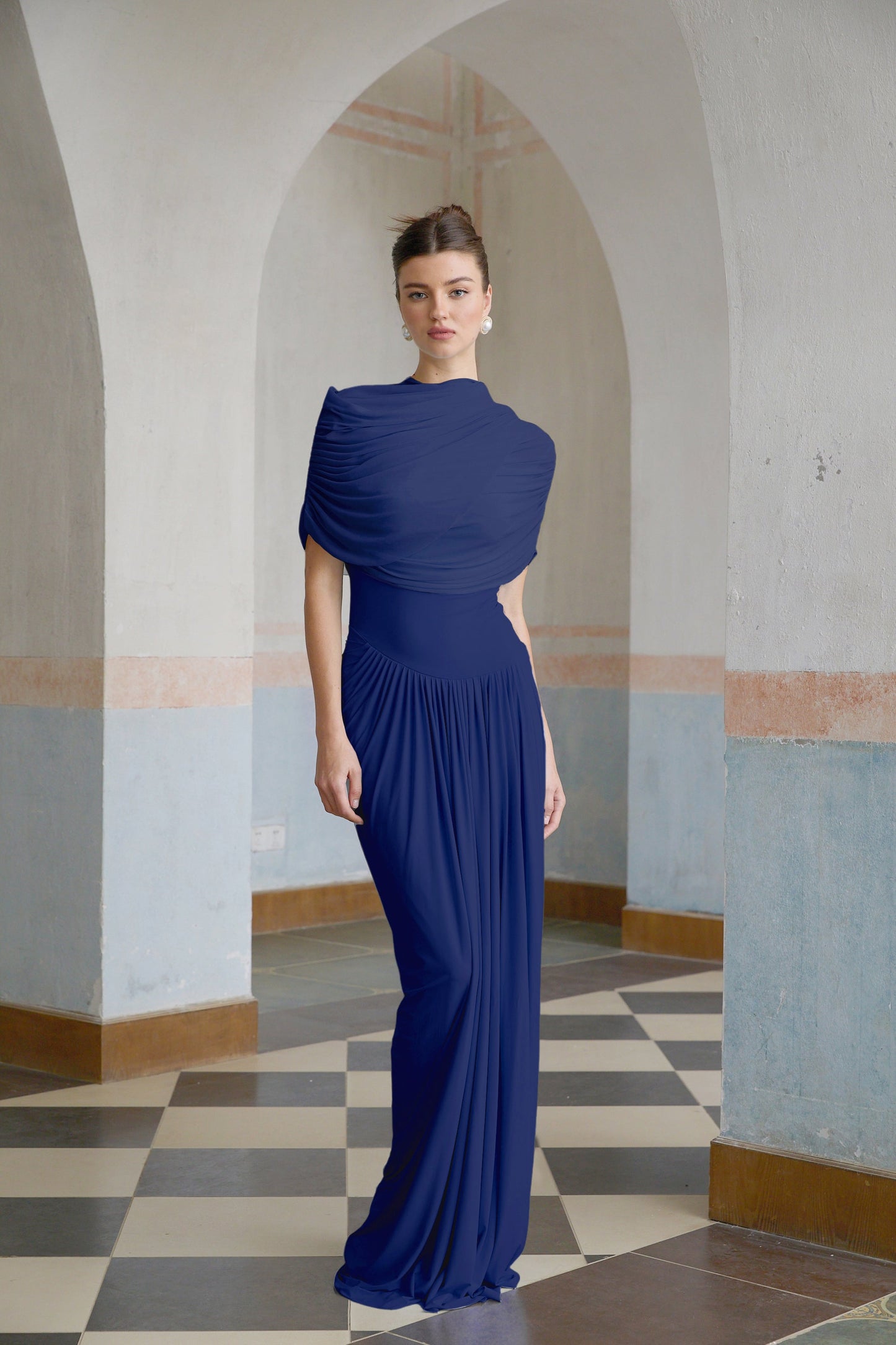 Vestale Asymmetrical Pleated Maxi Dress