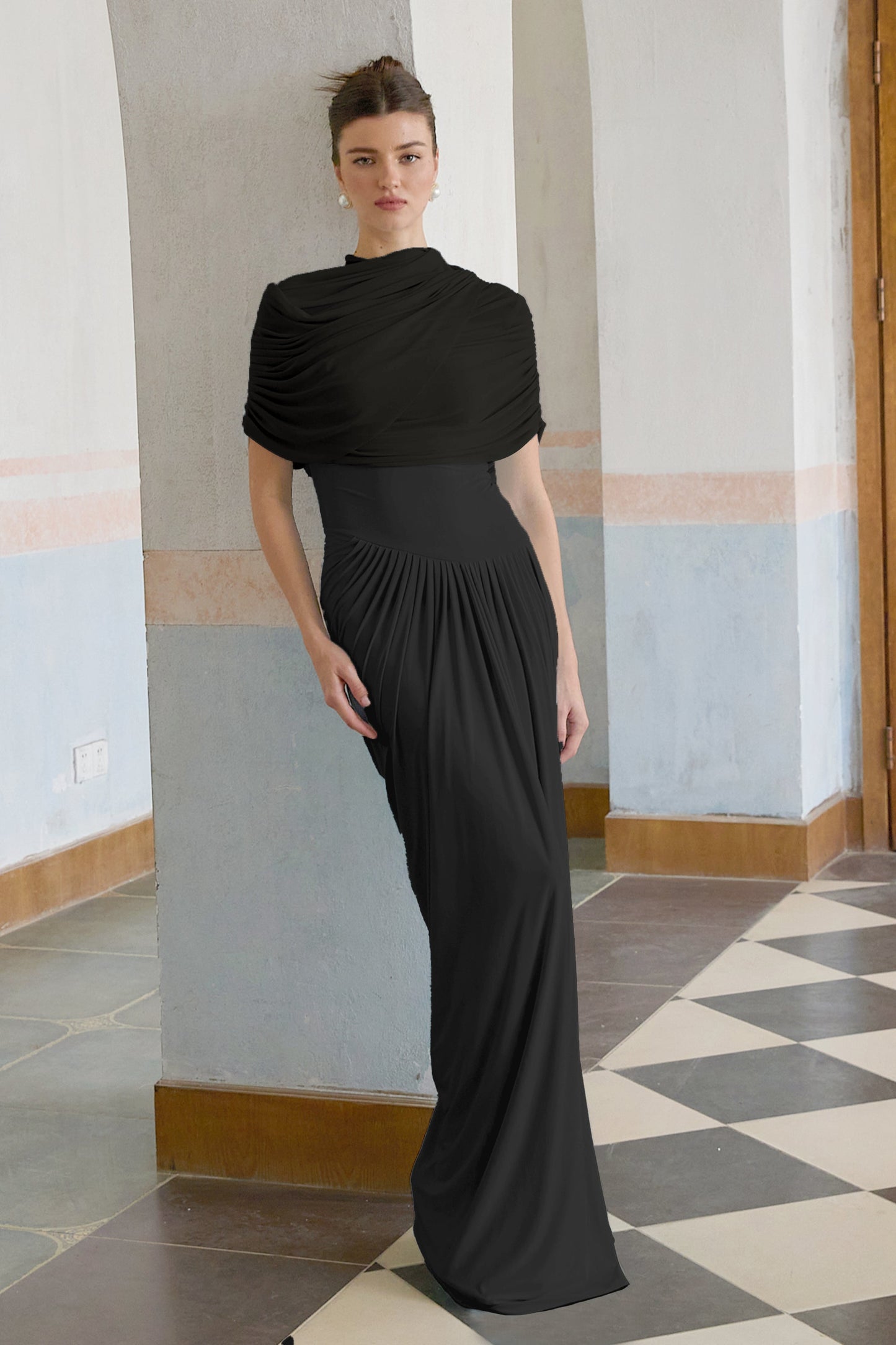 Vestale Asymmetrical Pleated Maxi Dress