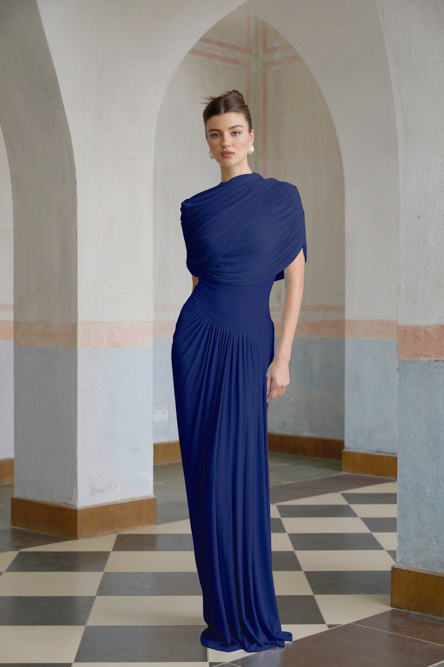 Vestale Asymmetrical Pleated Maxi Dress