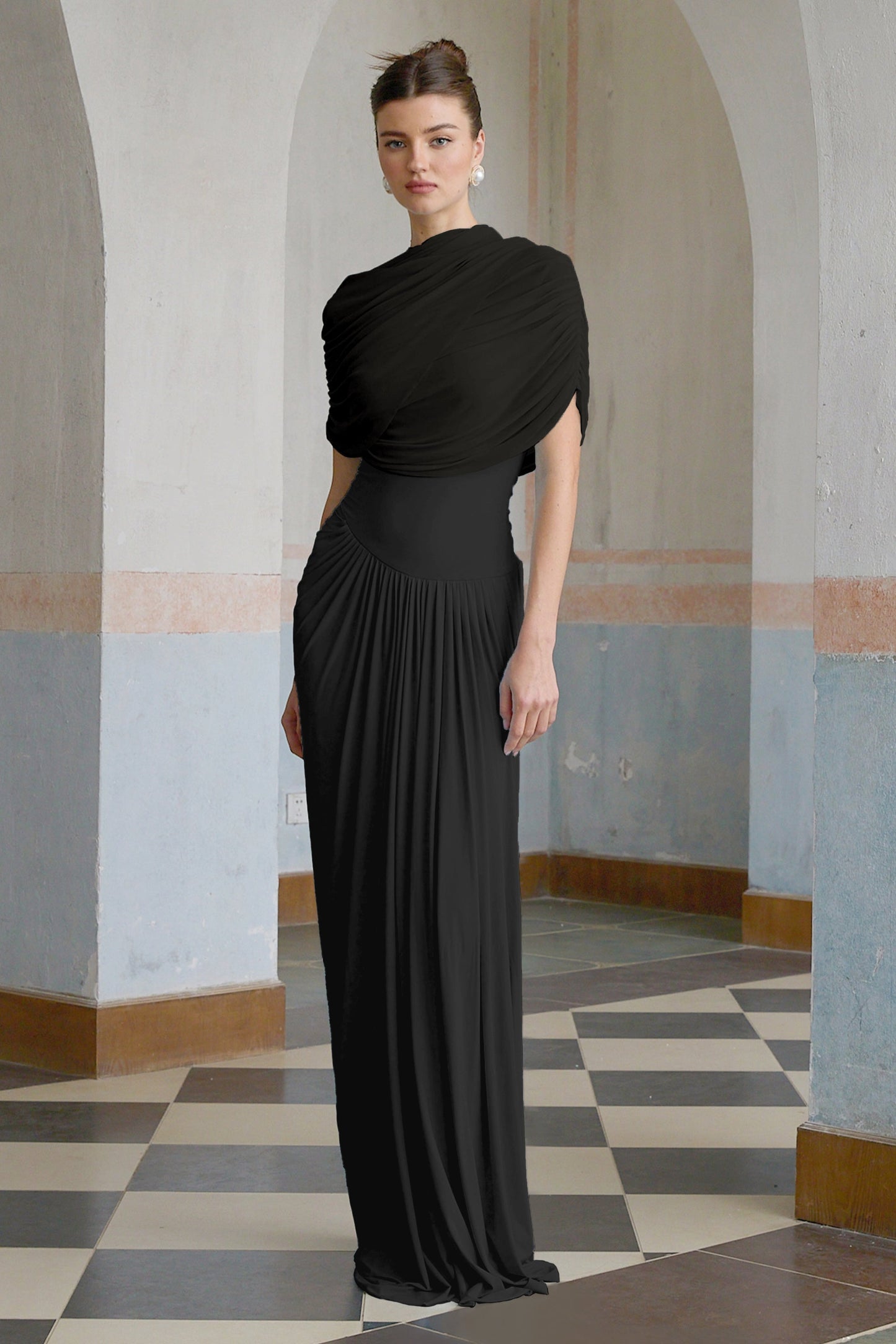 Vestale Asymmetrical Pleated Maxi Dress