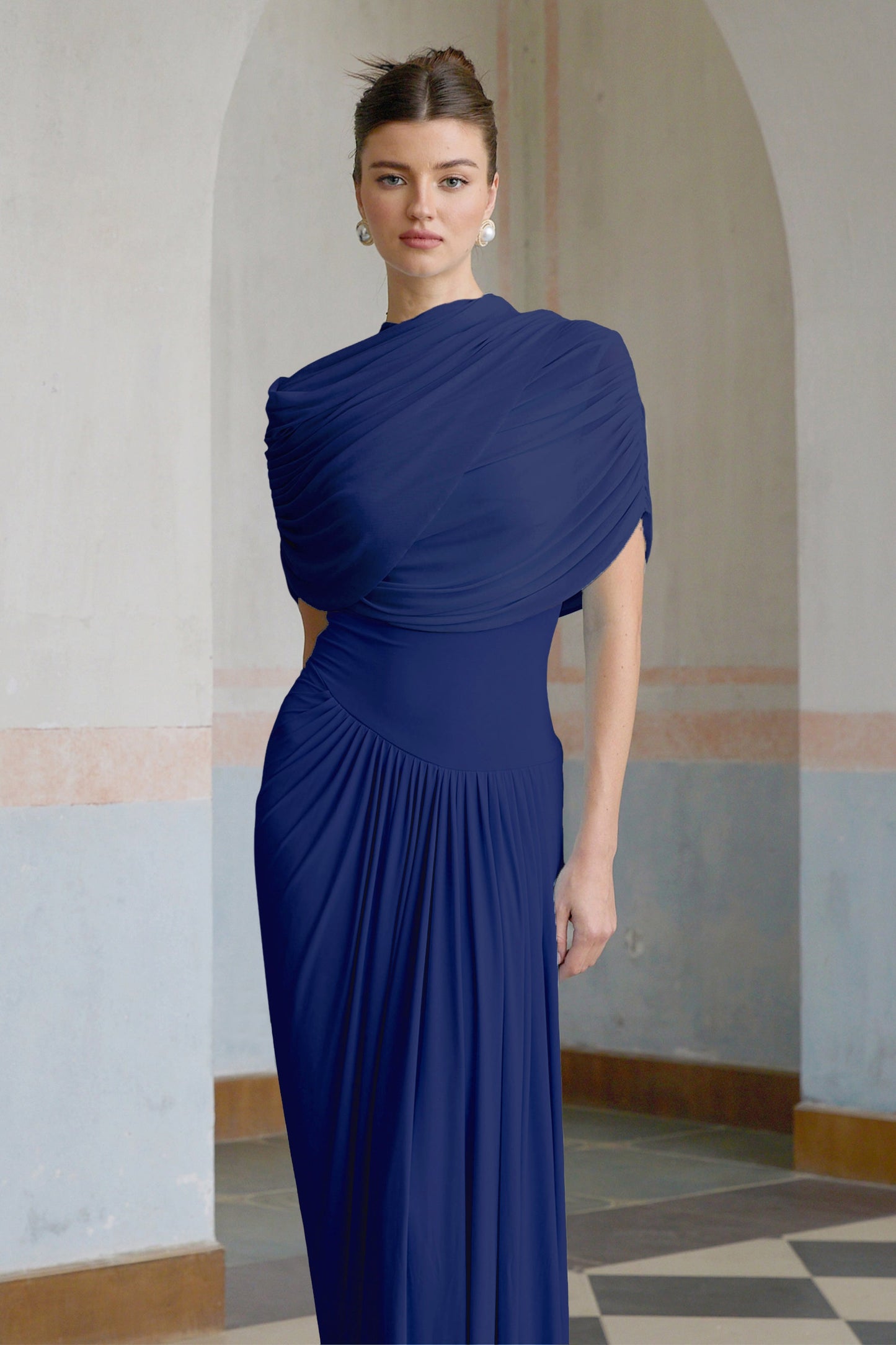 Vestale Asymmetrical Pleated Maxi Dress