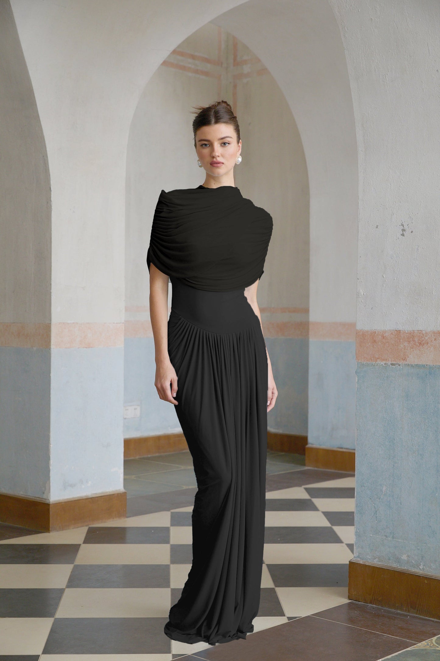 Vestale Asymmetrical Pleated Maxi Dress
