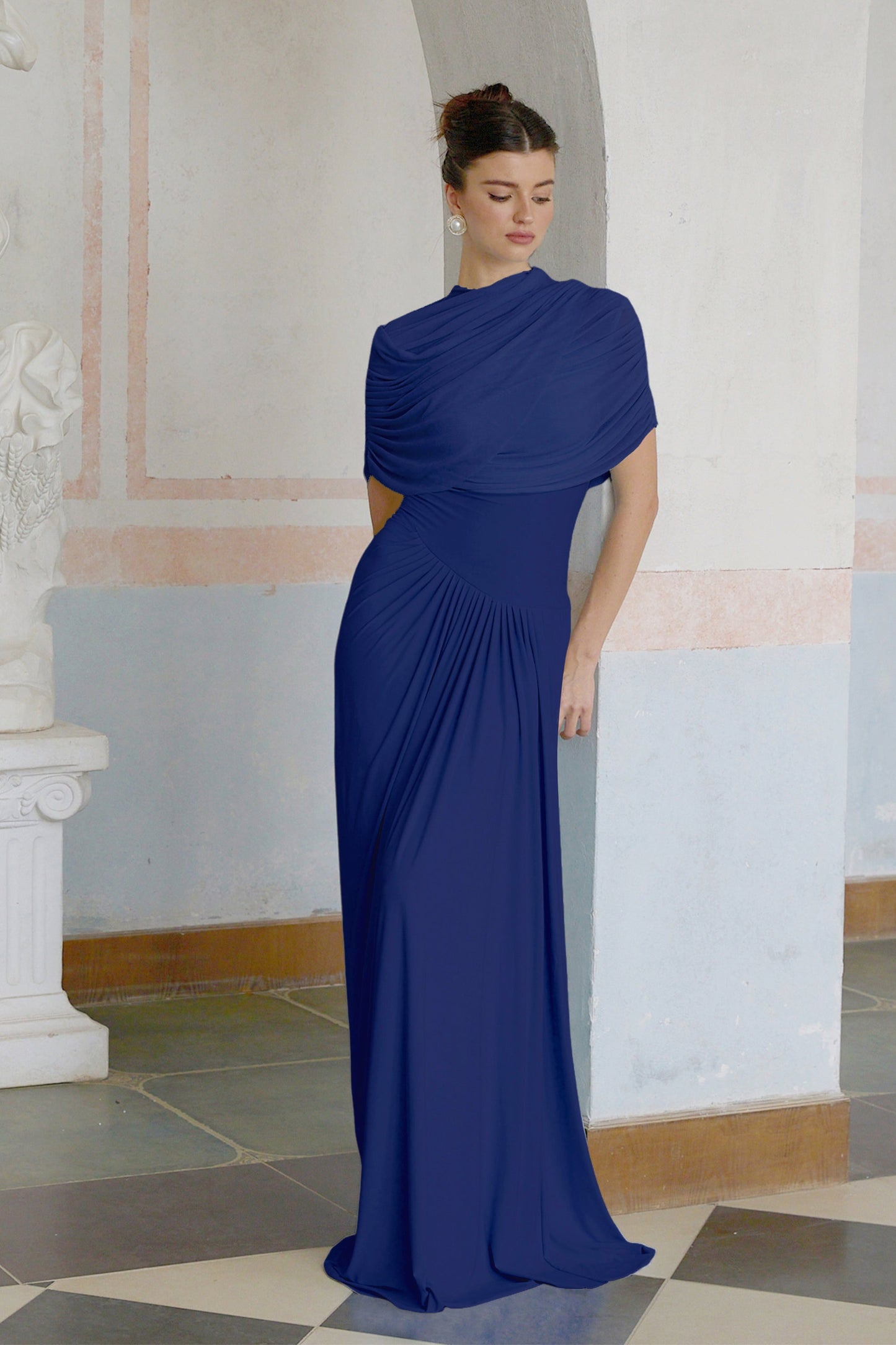 Vestale Asymmetrical Pleated Maxi Dress