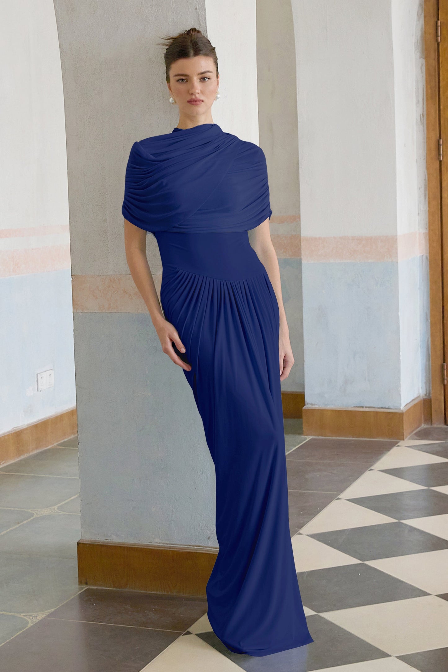 Vestale Asymmetrical Pleated Maxi Dress