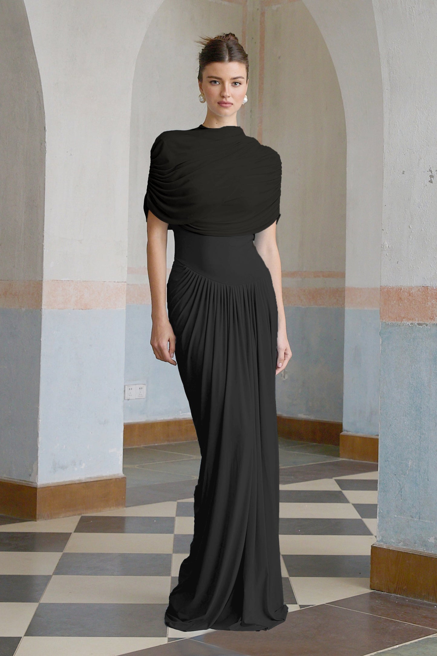 Vestale Asymmetrical Pleated Maxi Dress