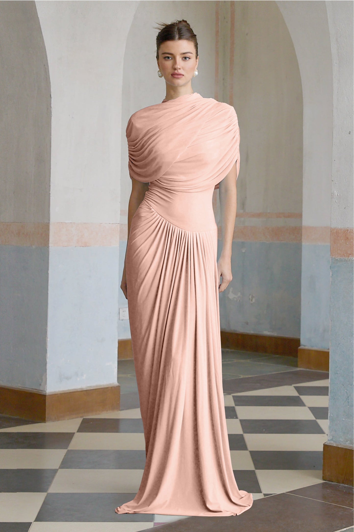 Vestale Asymmetrical Pleated Maxi Dress