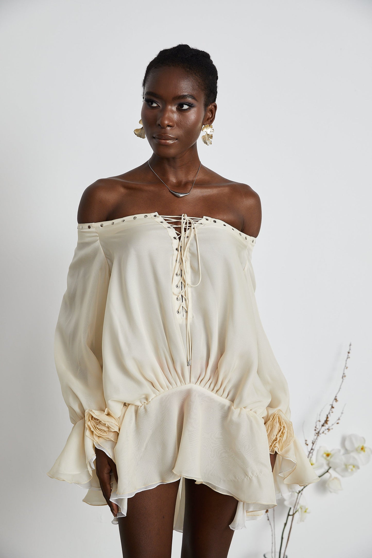 Lisette off-shoulder chiffon mini dress