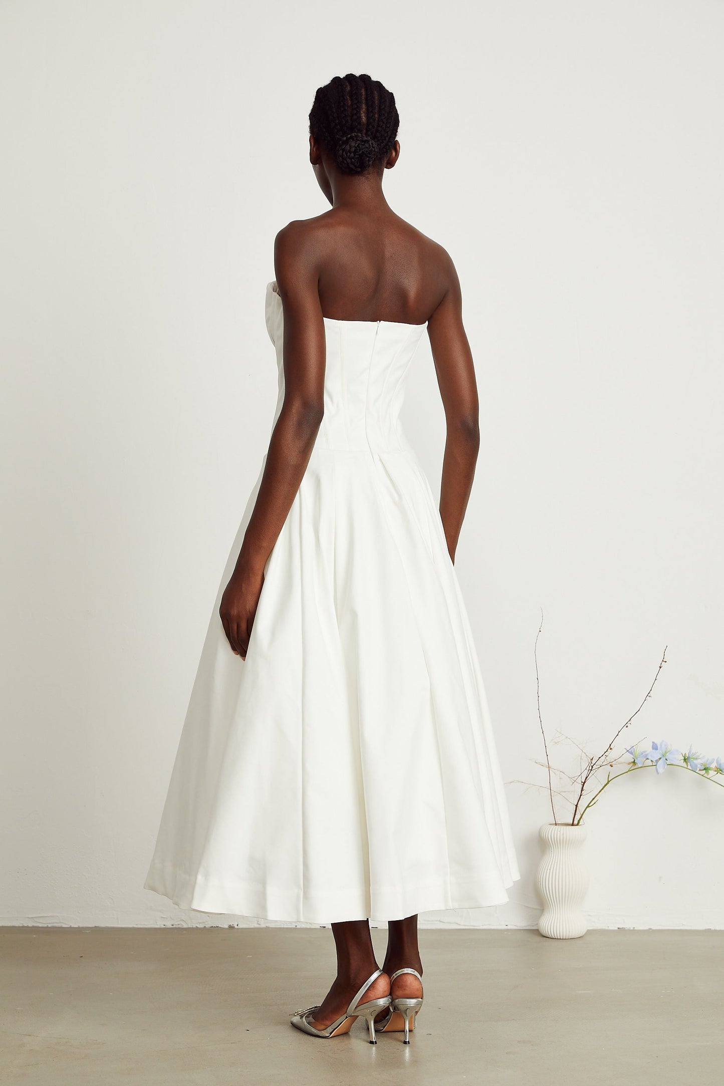 Katherine White Off-Shoulder Corset Midi Dress
