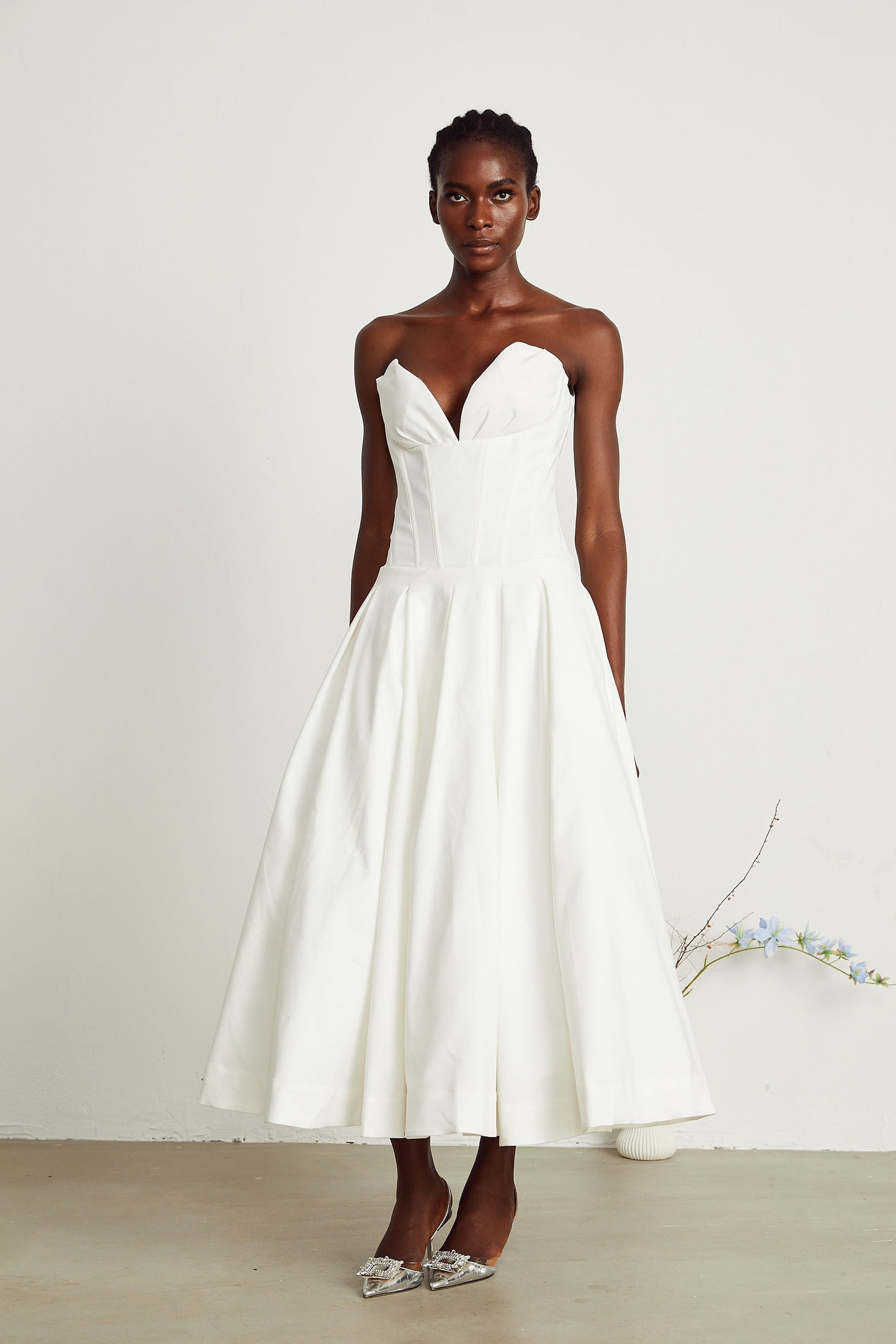 Katherine White Off-Shoulder Corset Midi Dress