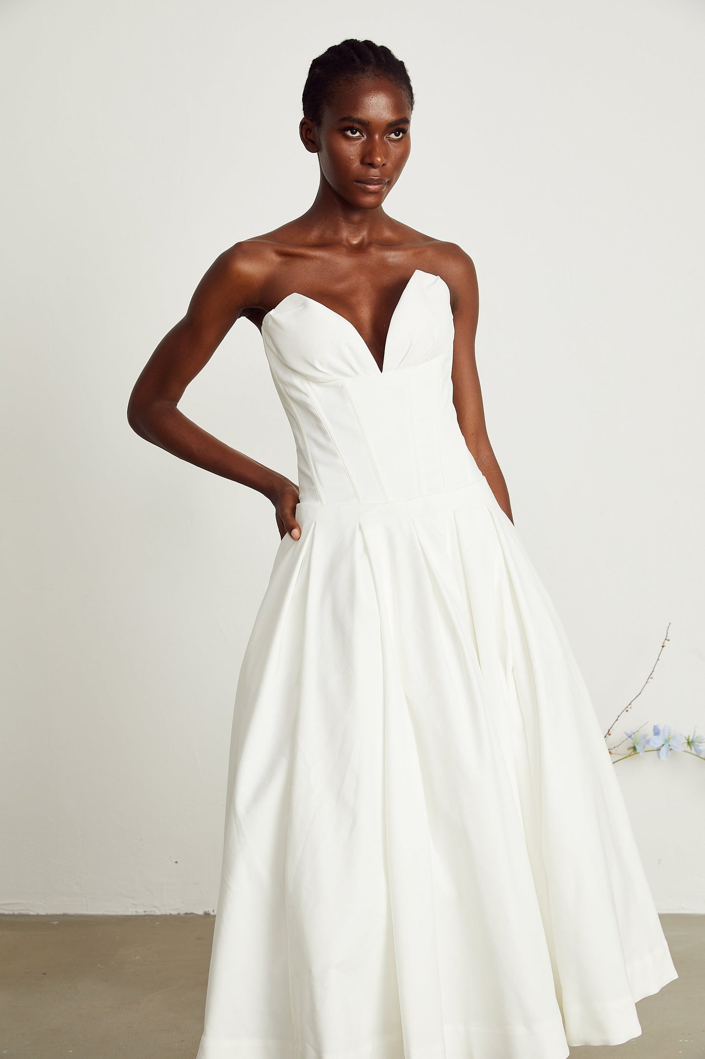 Katherine White Off-Shoulder Corset Midi Dress