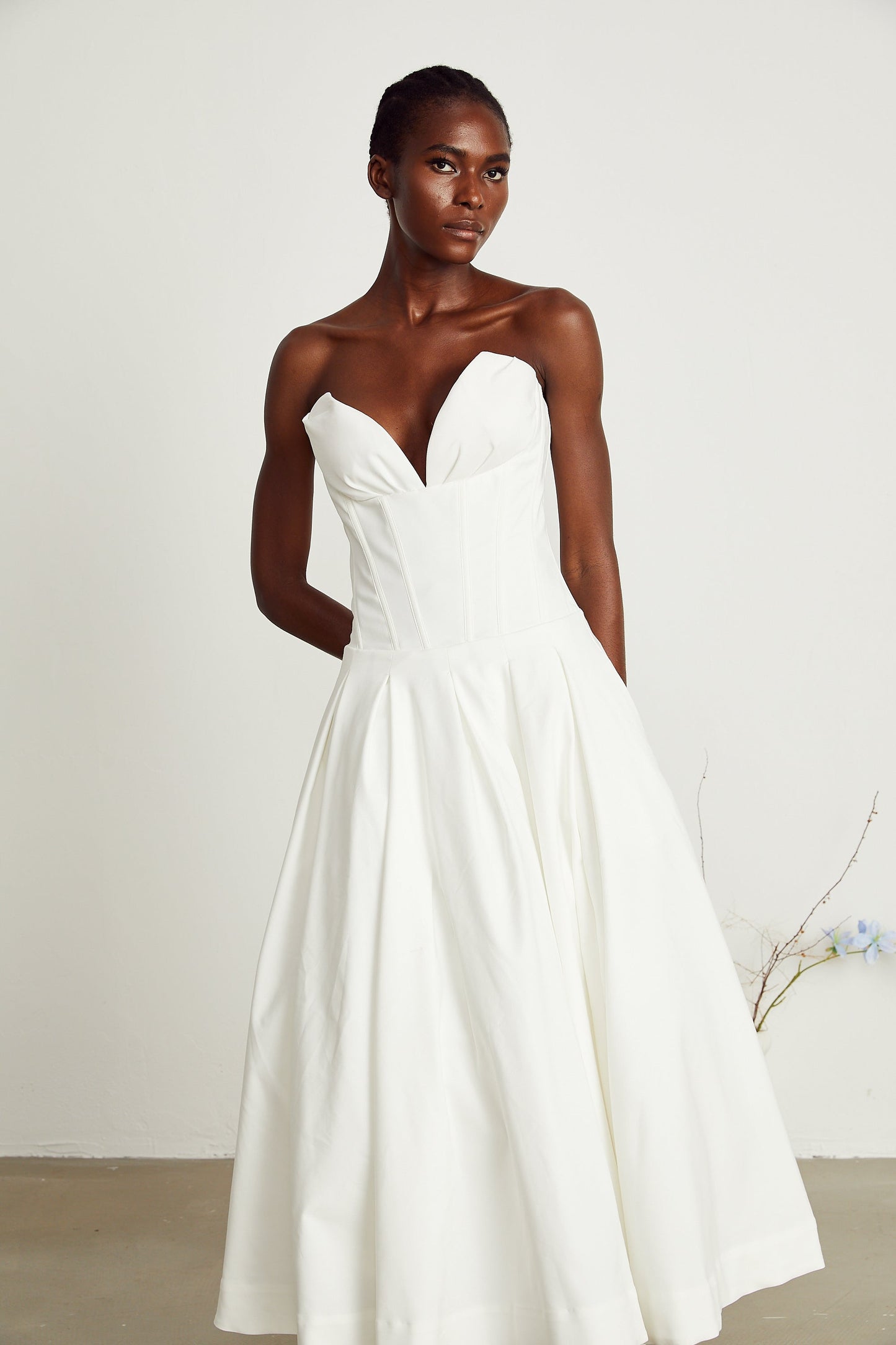 Katherine White Off-Shoulder Corset Midi Dress