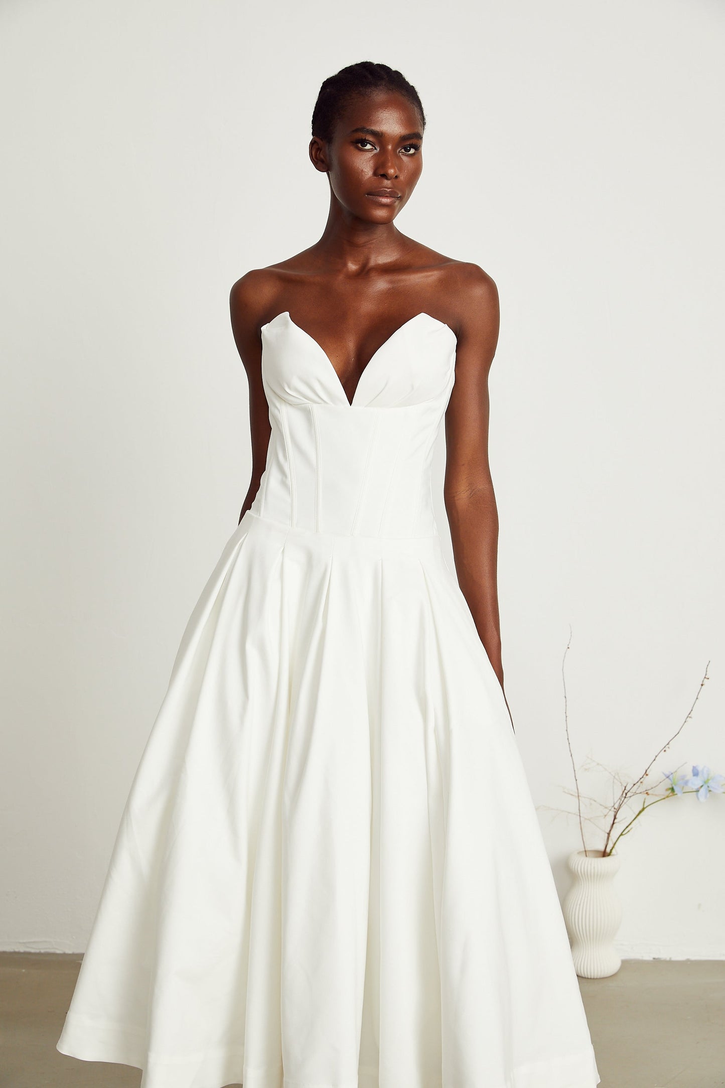 Katherine White Off-Shoulder Corset Midi Dress
