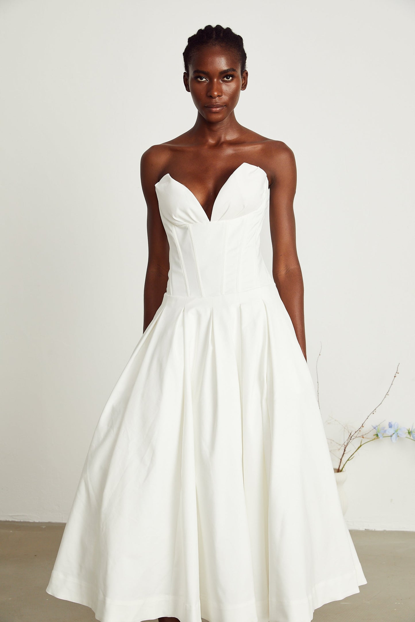 Katherine White Off-Shoulder Corset Midi Dress