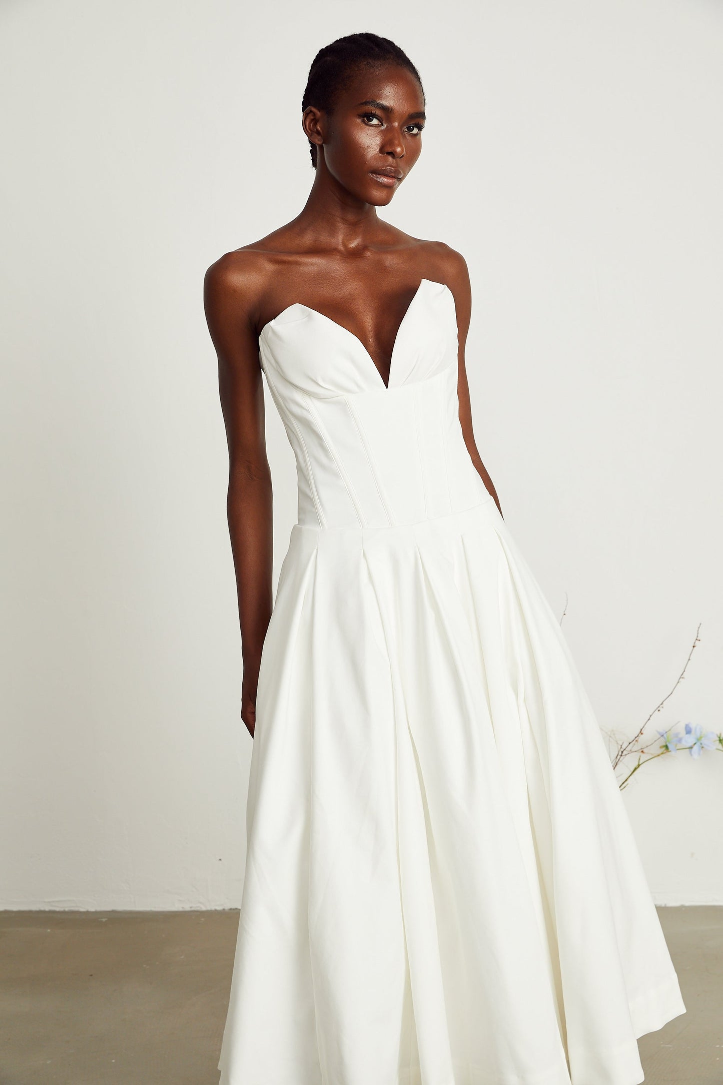Katherine White Off-Shoulder Corset Midi Dress