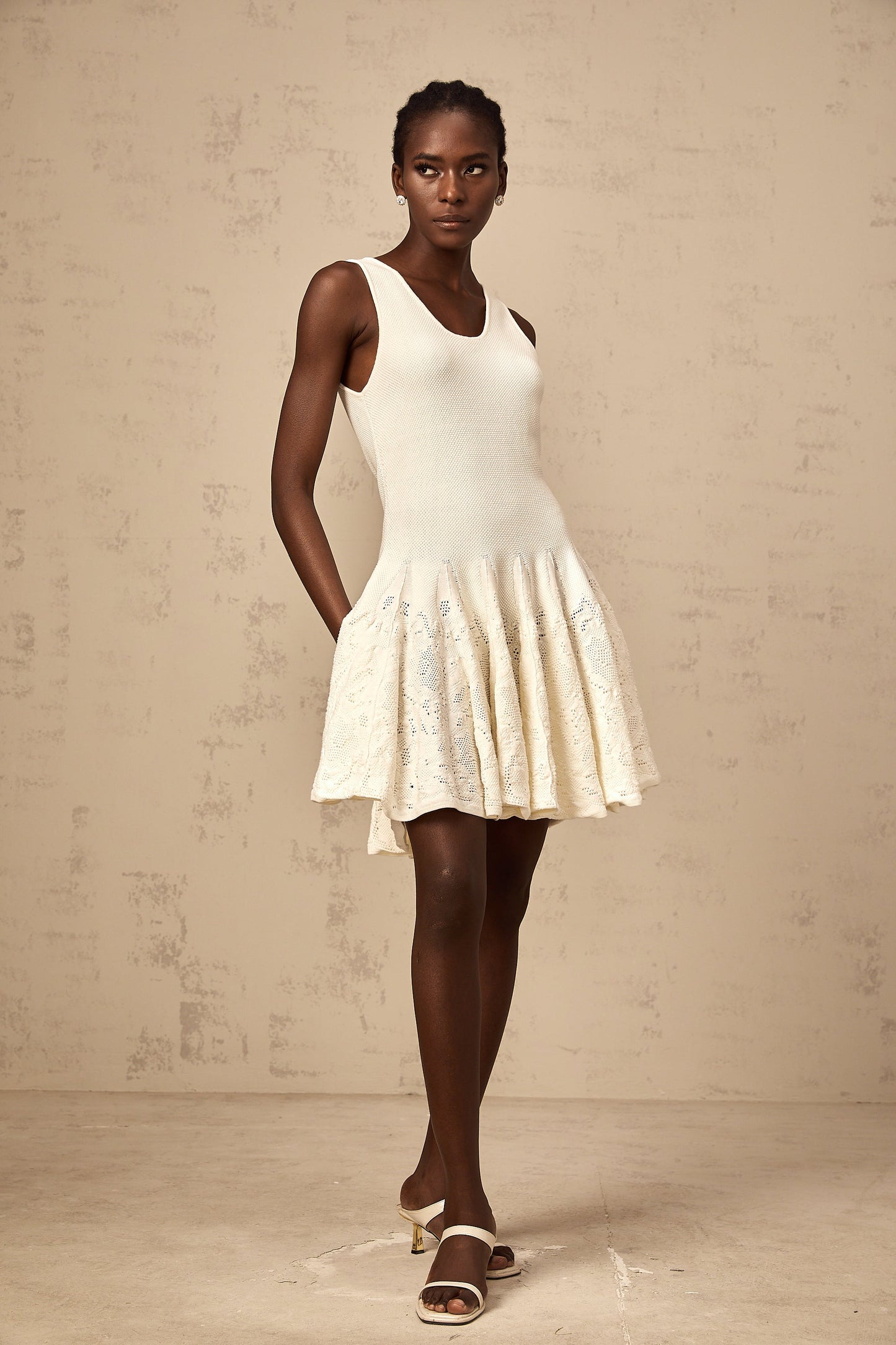 Éléonore white jacquard knit mini dress