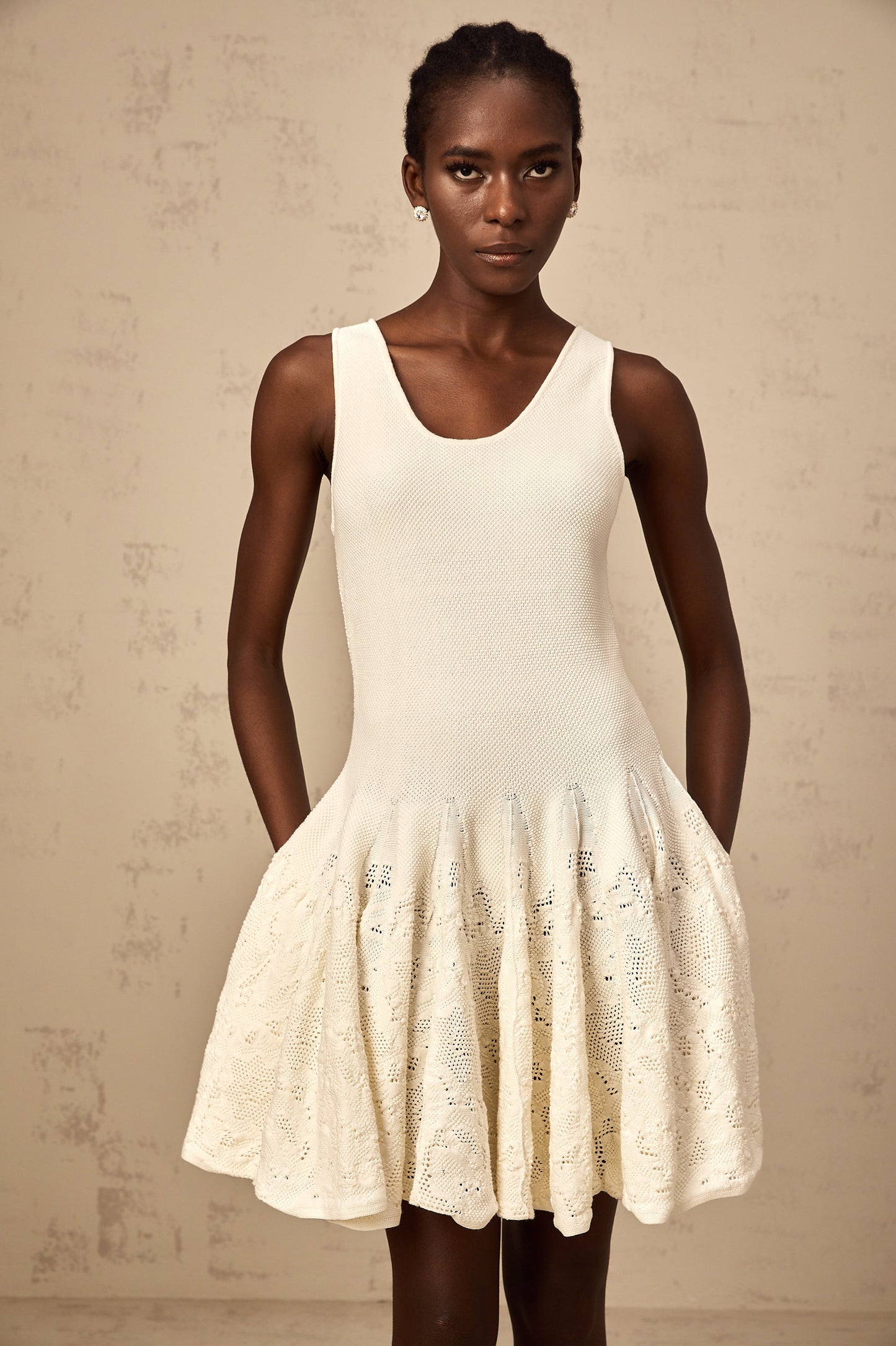 Éléonore white jacquard knit mini dress