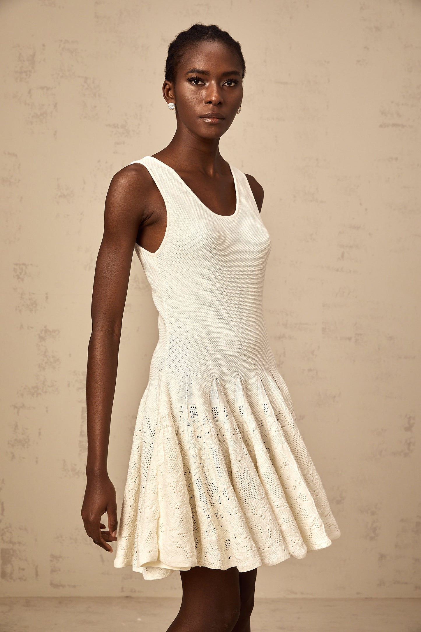 Éléonore white jacquard knit mini dress