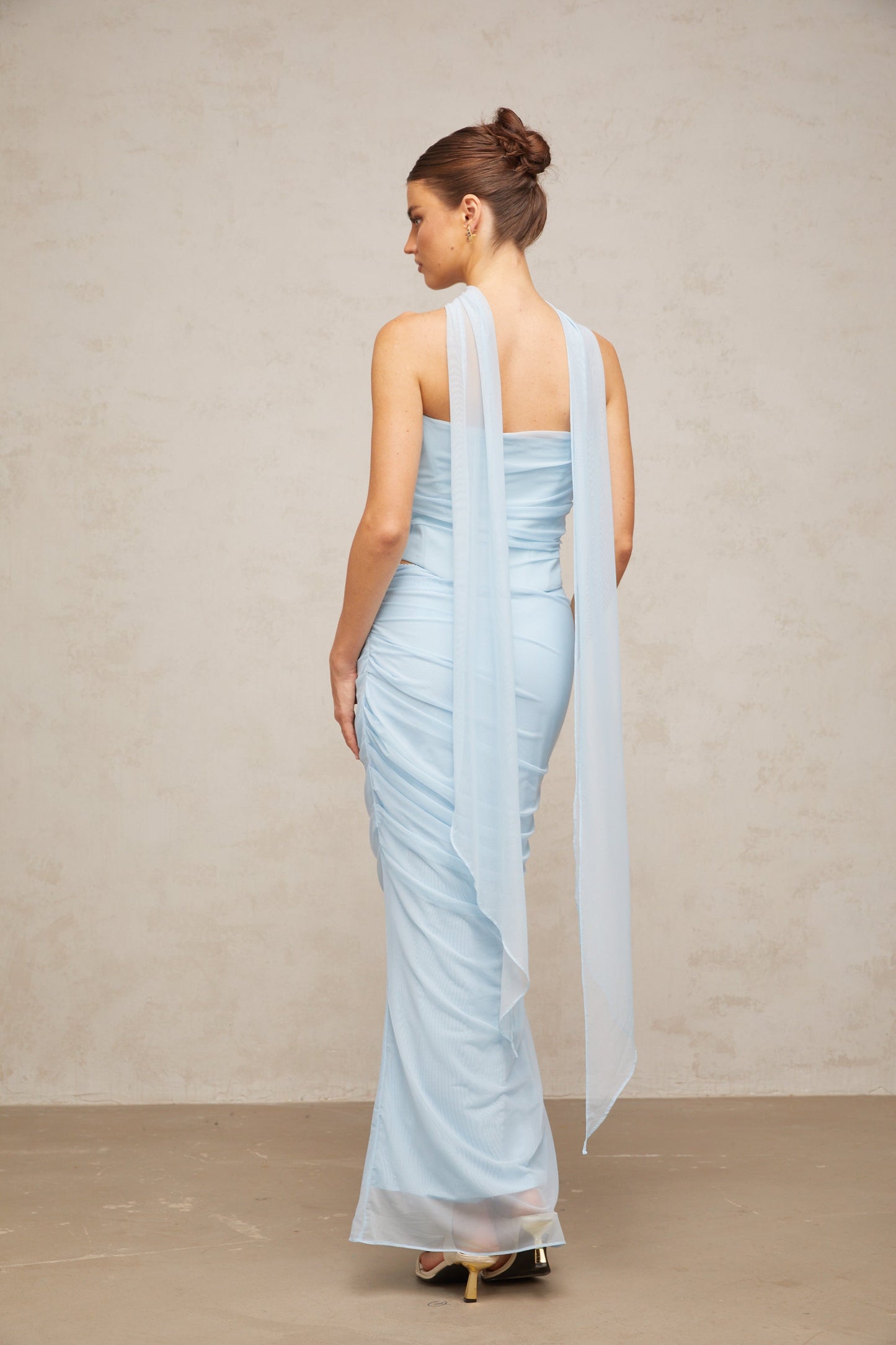 Léa blue ruched tulle top & skirt matching set