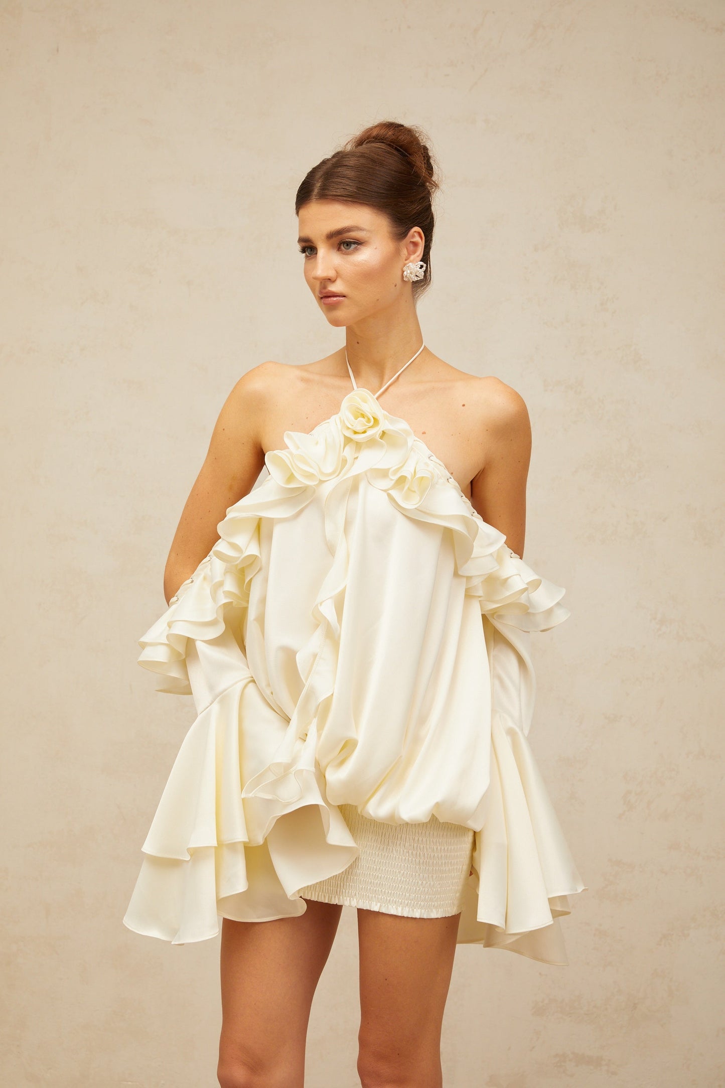 Fleur floral cold-shoulder ruffled mini dress