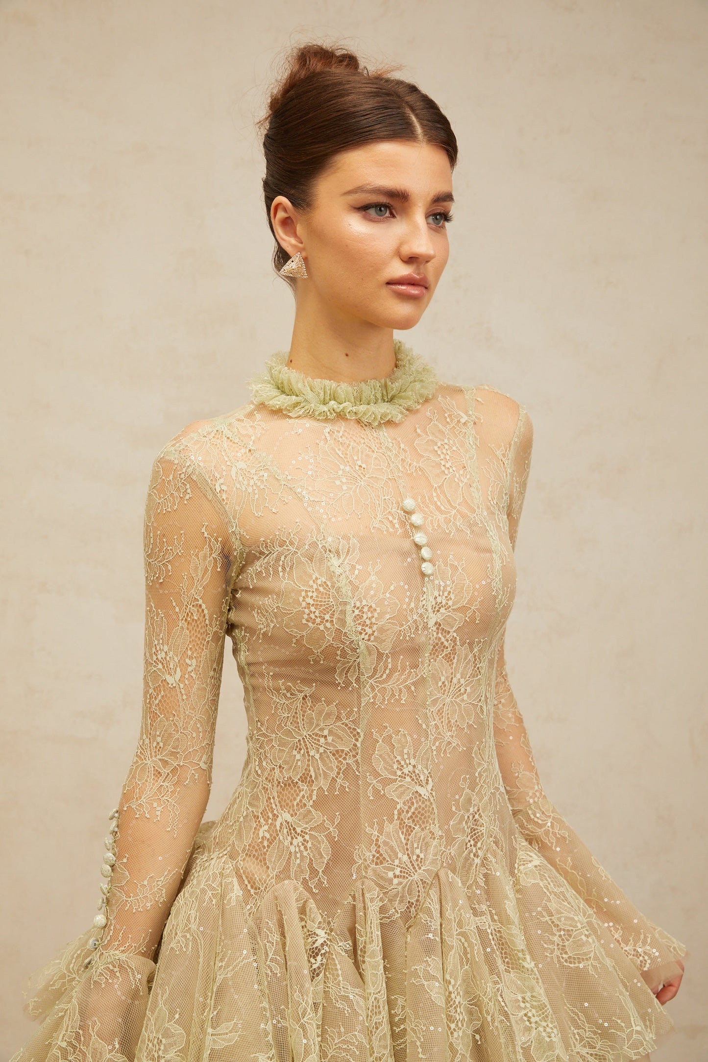 Mélodie green embroidered flared mini dress