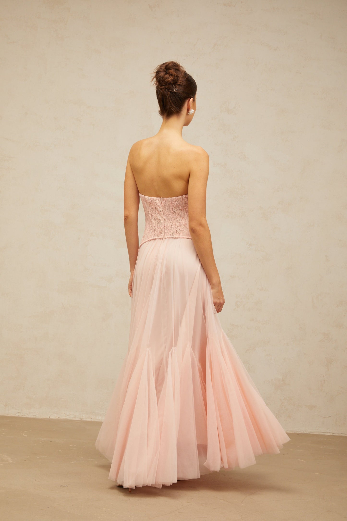 Ulrique pink lace corset tulle maxi dress