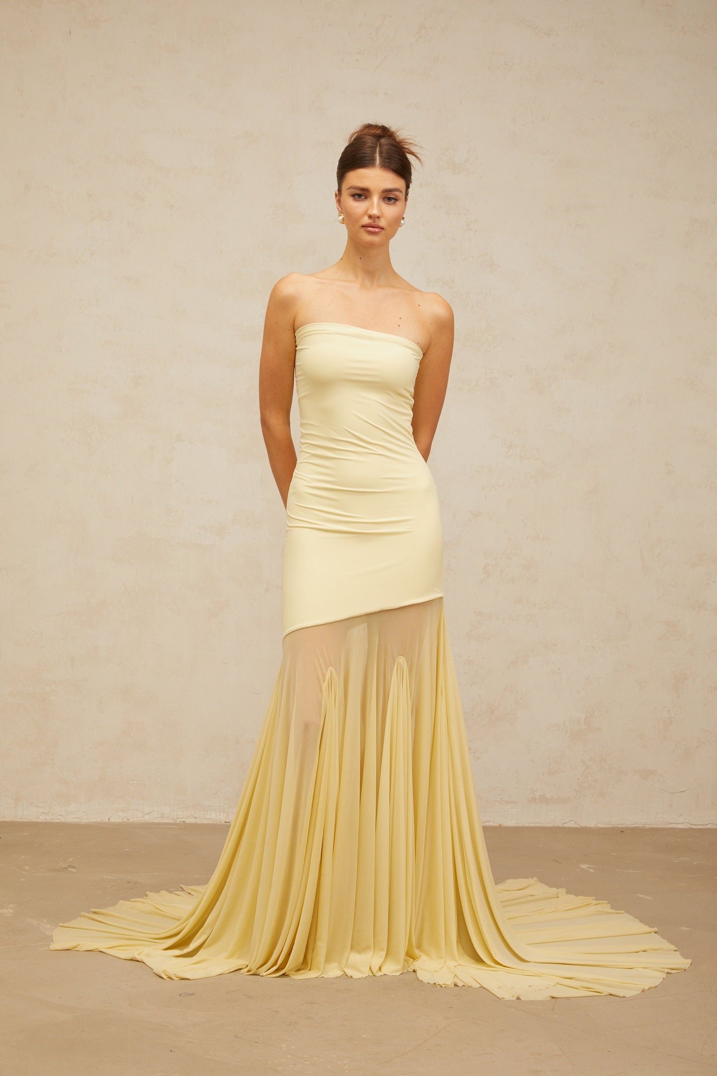 Josiane yellow off-shoulder sheer tulle maxi dress
