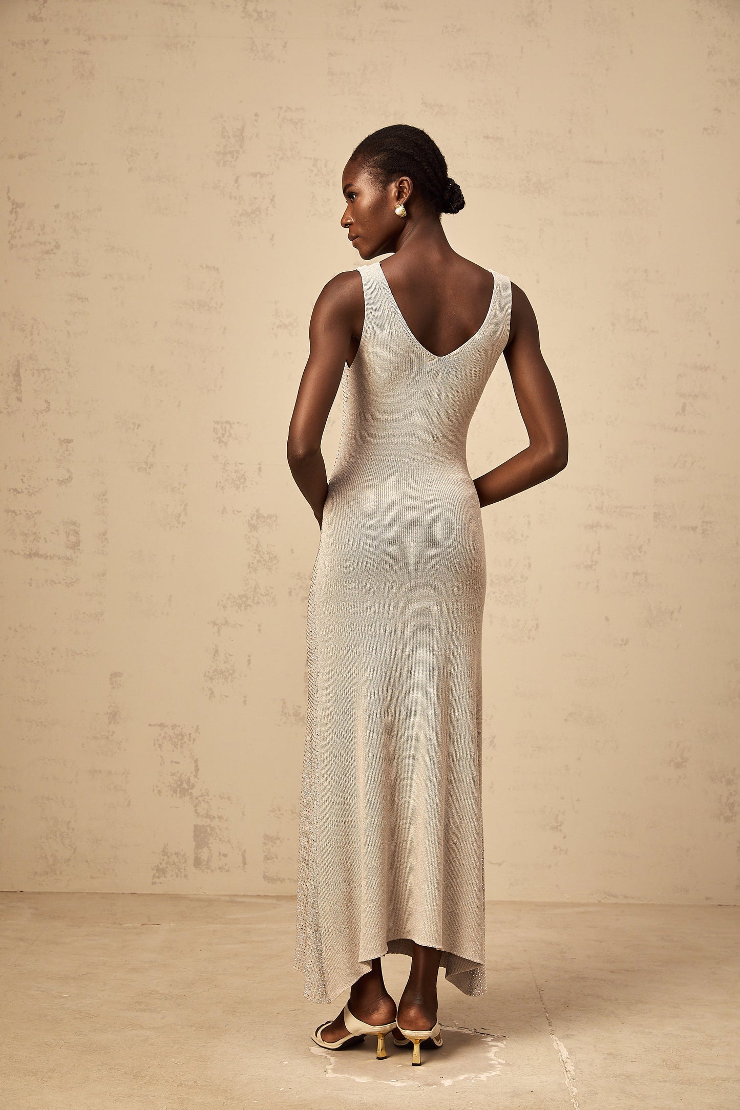 Wanda grey rhinestone knitted tank maxi dress