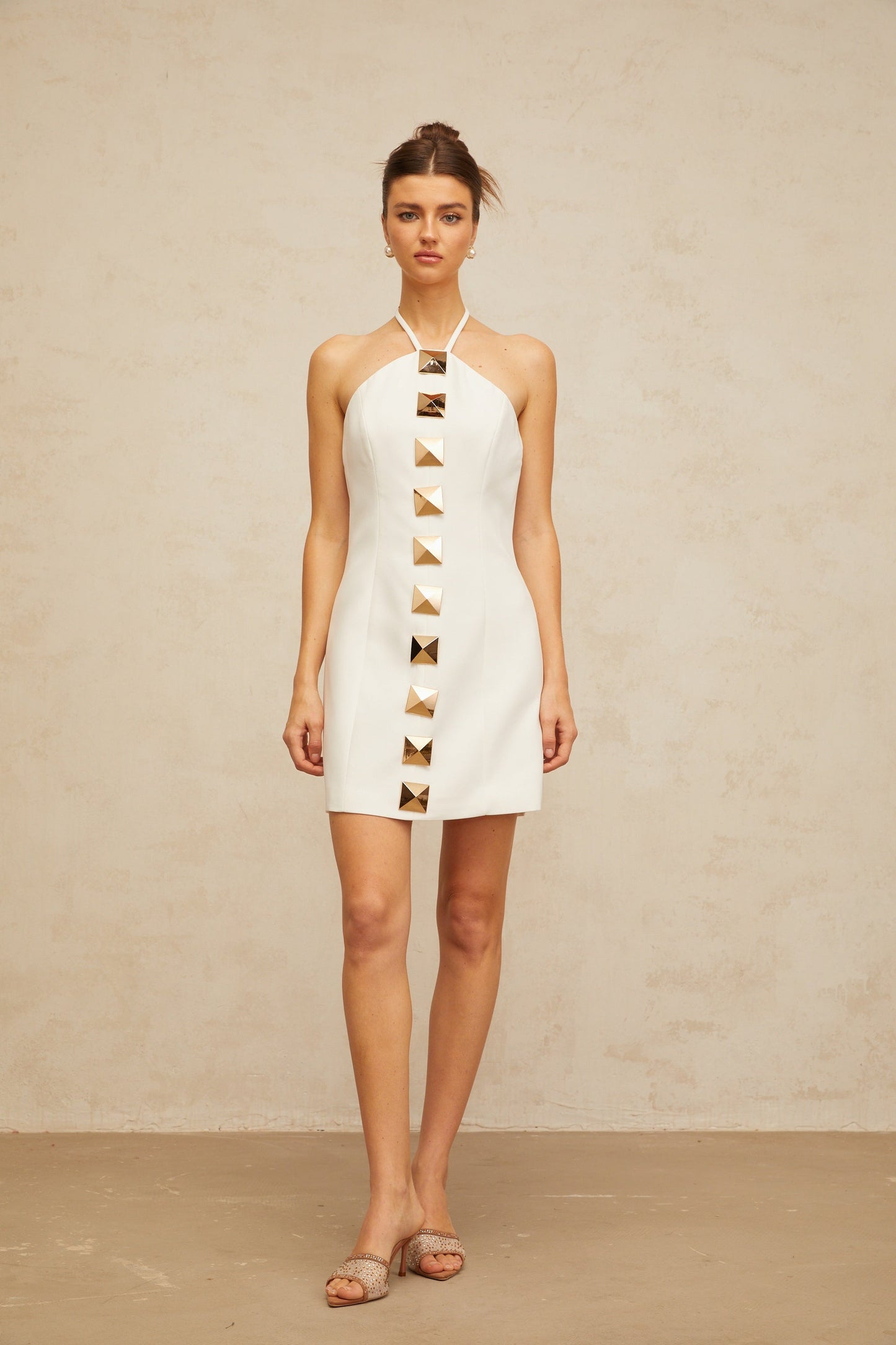 Annabelle white halterneck A-line mini dress