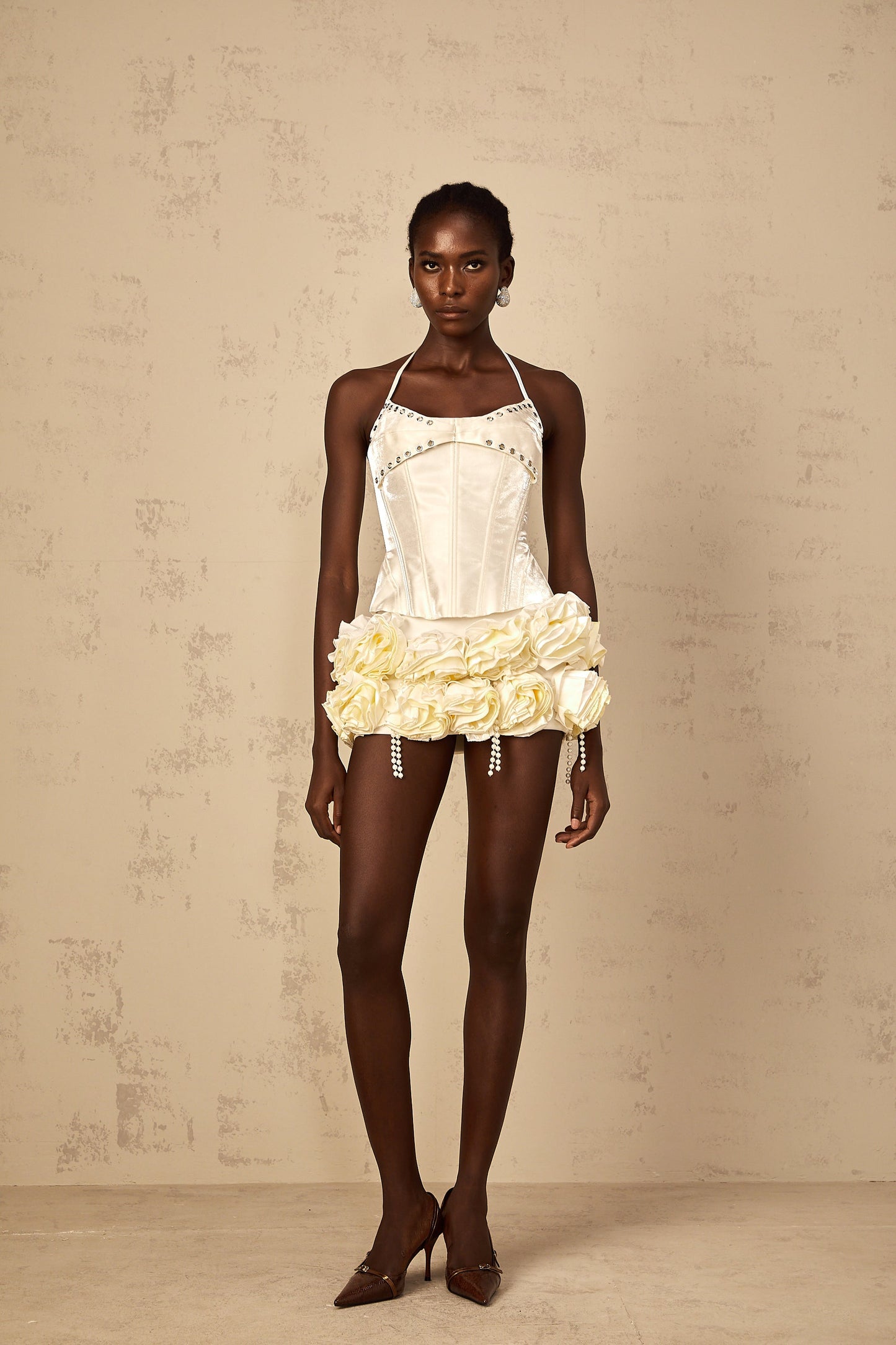 Madeleine white floral corset top & skirt matching set