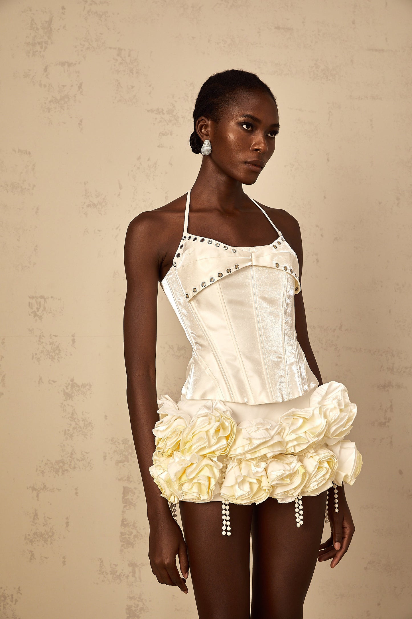 Madeleine white floral corset top & skirt matching set