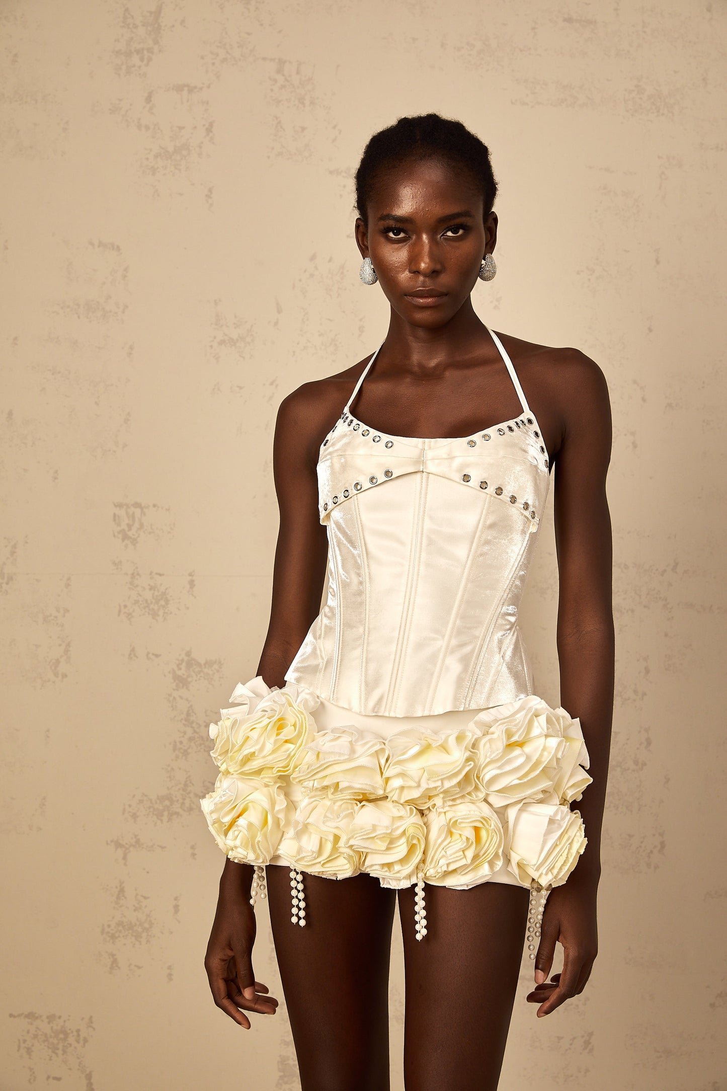 Madeleine white floral corset top & skirt matching set