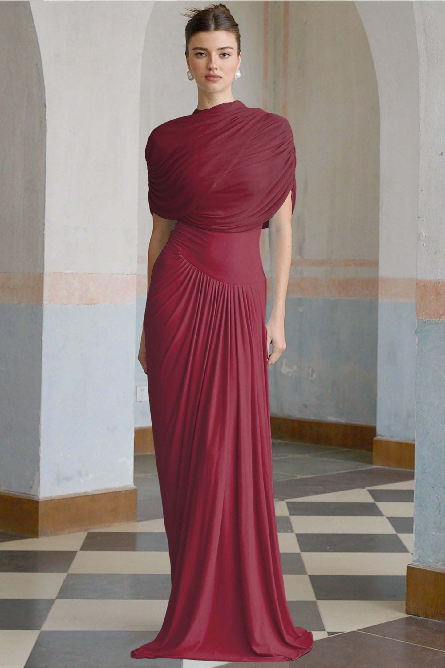 Vestale Asymmetrical Pleated Maxi Dress