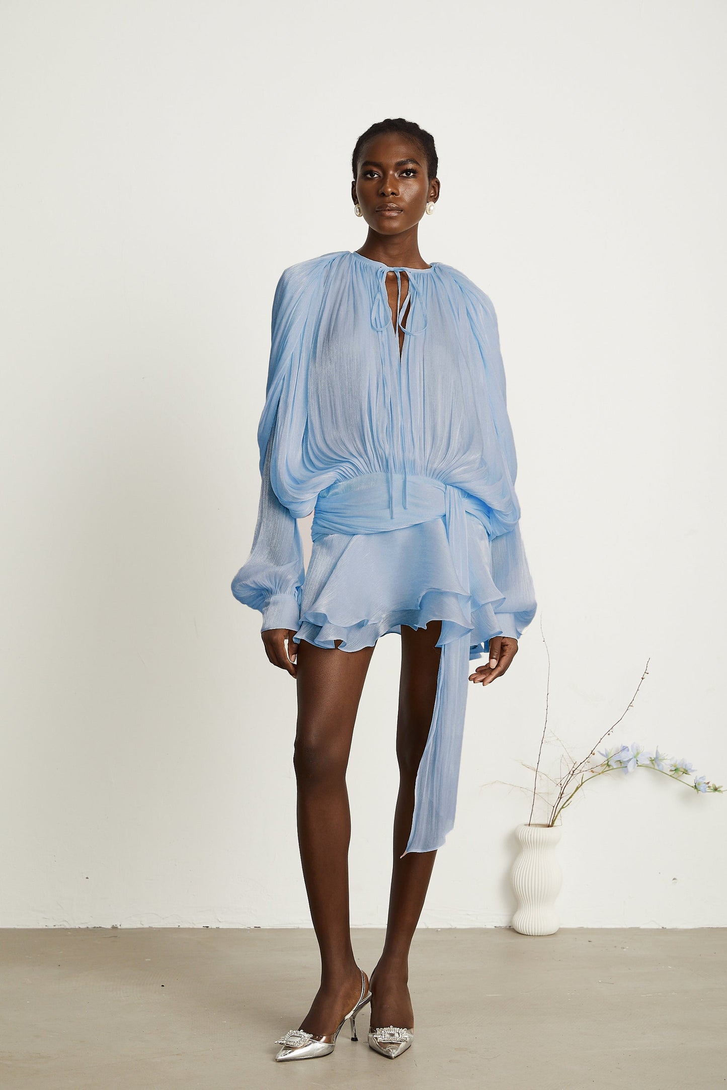 Eugénie Blue Fully Pleated Ruffled Mini Dress