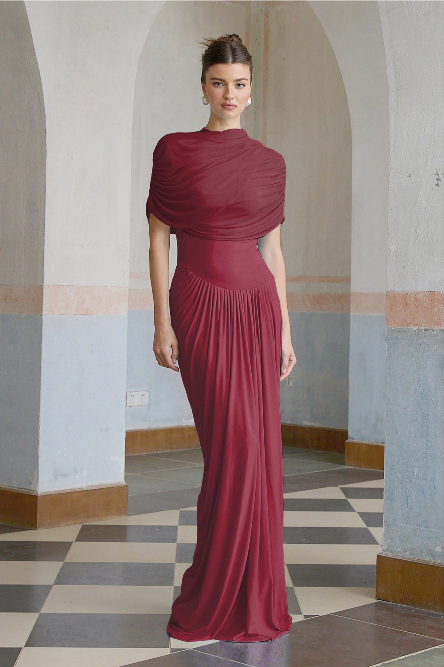 Vestale Asymmetrical Pleated Maxi Dress