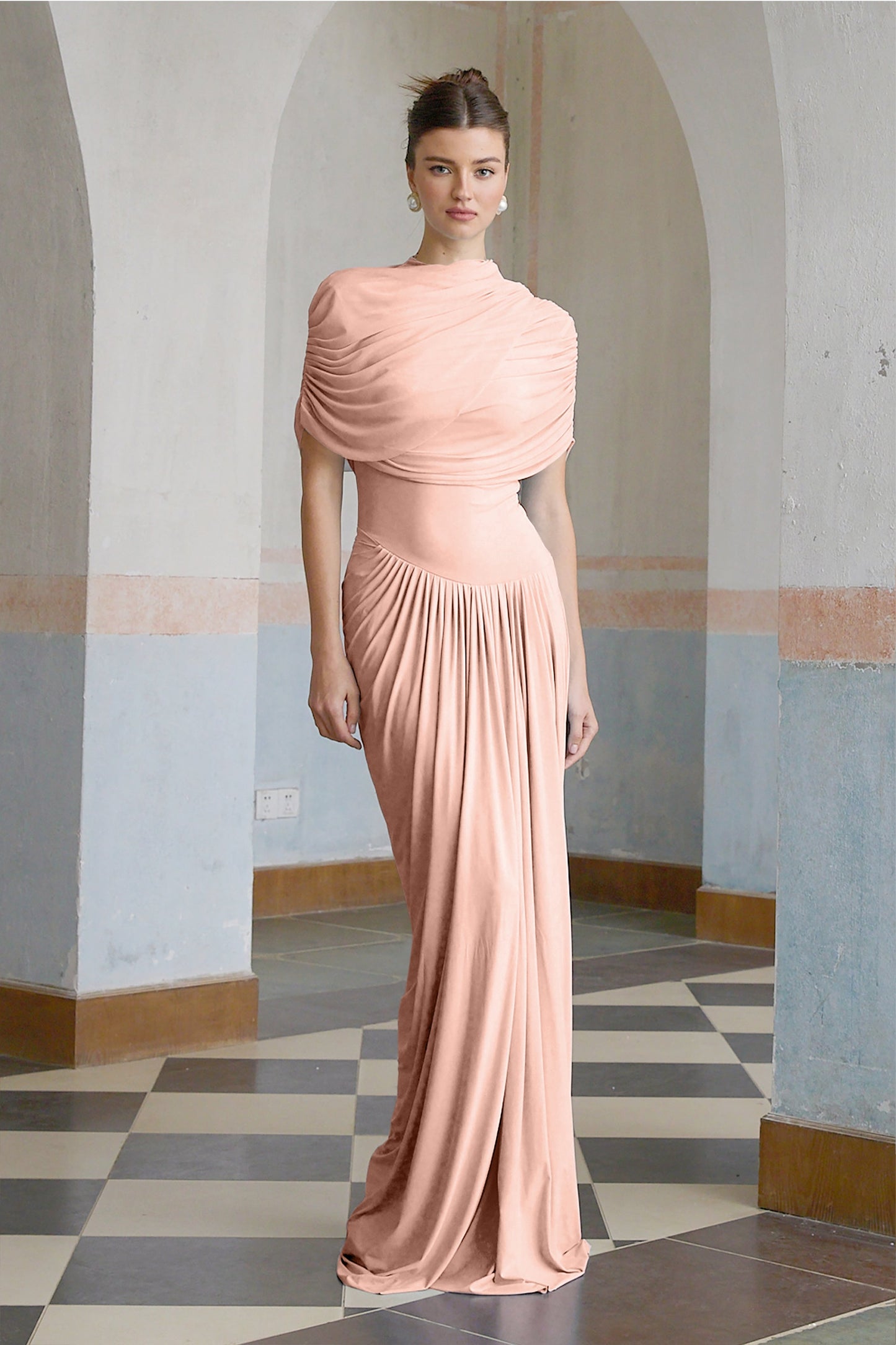 Vestale Asymmetrical Pleated Maxi Dress