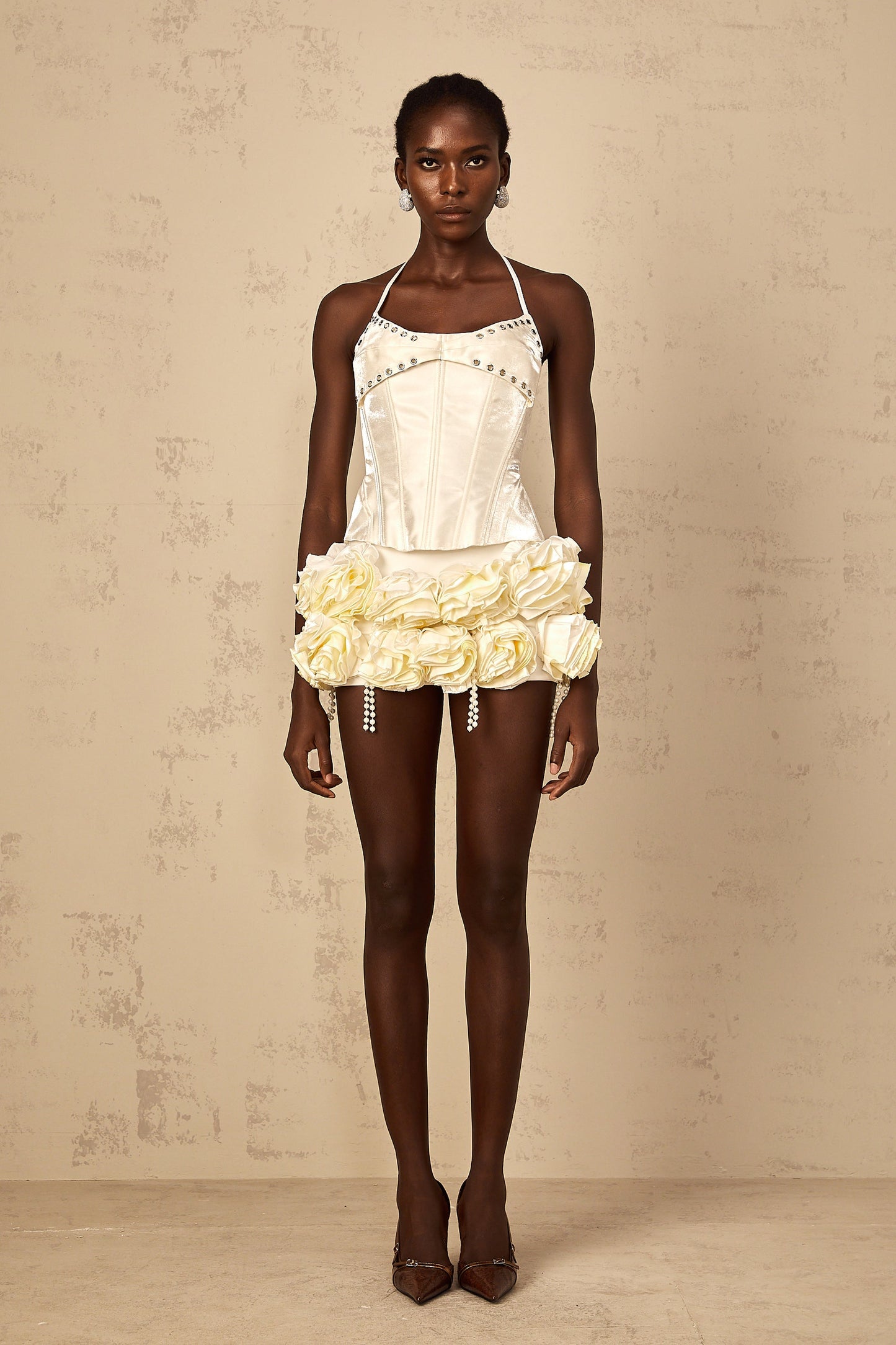 Madeleine white floral corset top & skirt matching set