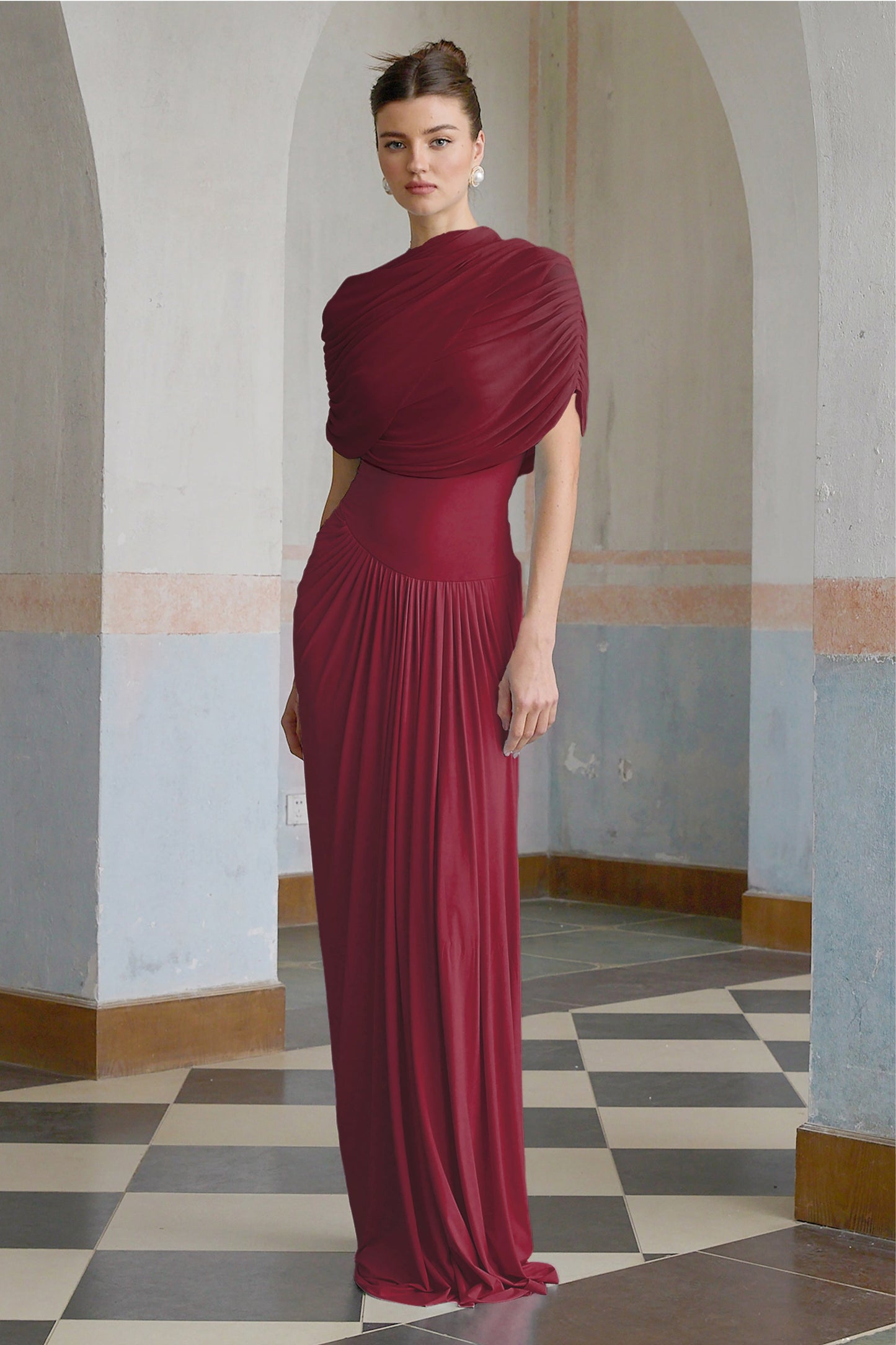Vestale Asymmetrical Pleated Maxi Dress