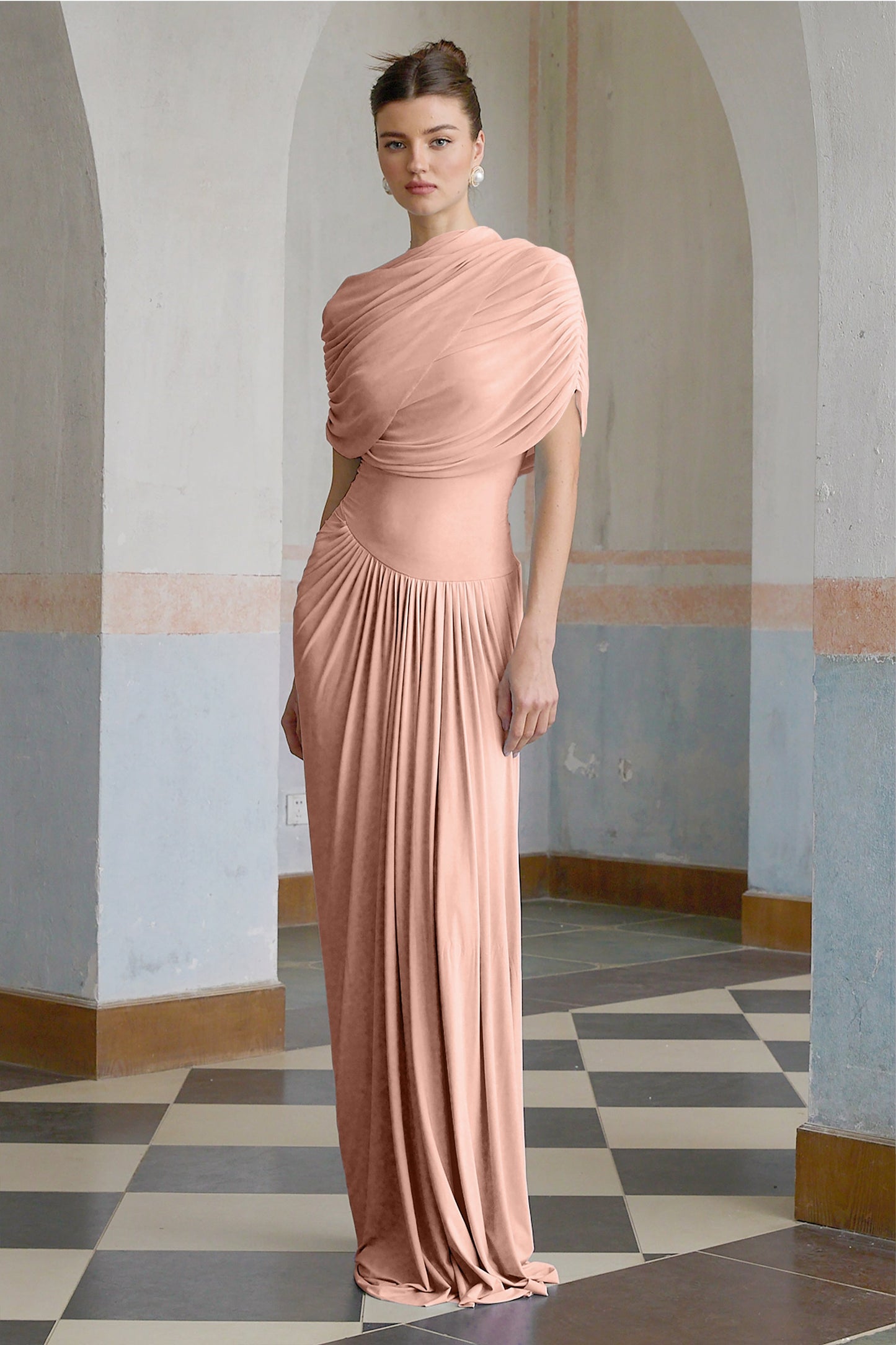 Vestale Asymmetrical Pleated Maxi Dress