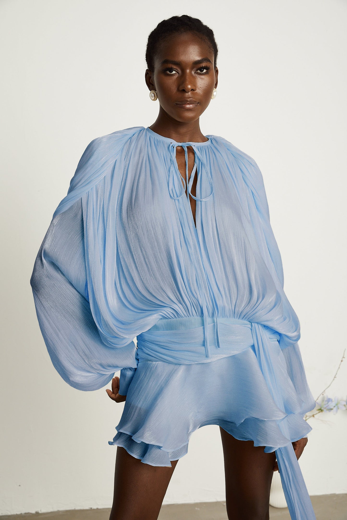 Eugénie Blue Fully Pleated Ruffled Mini Dress
