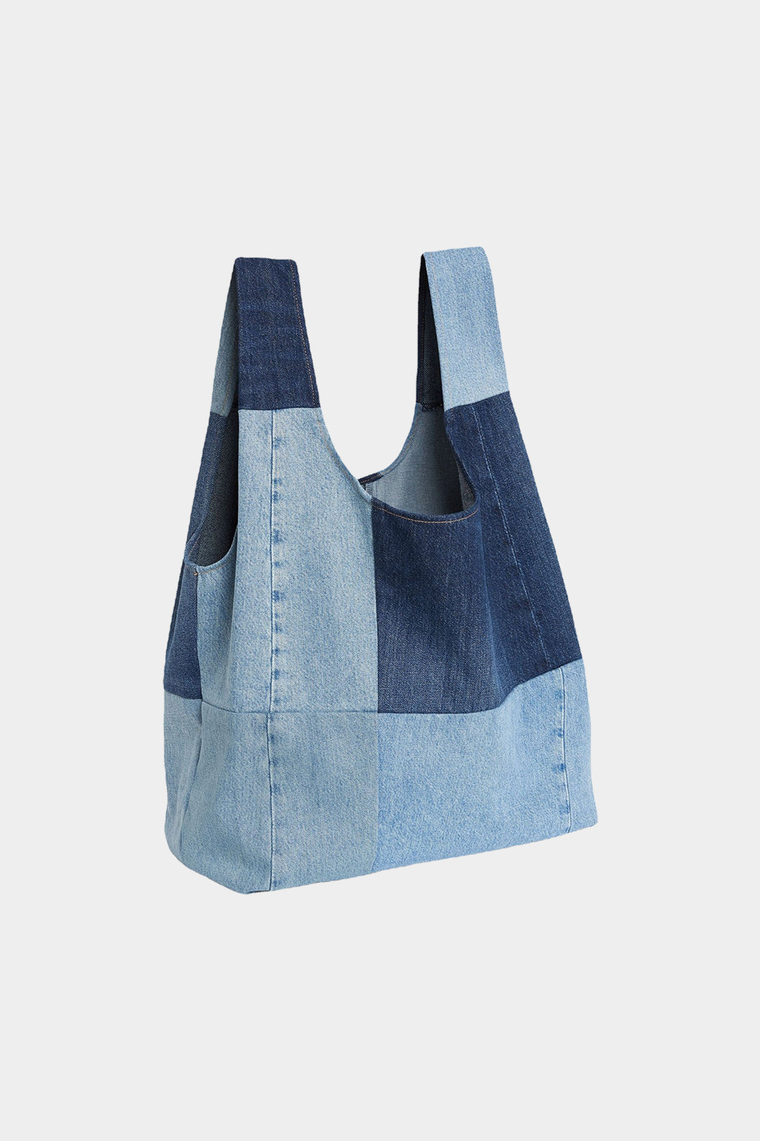 Denim Color-Block Washed Tote Bag