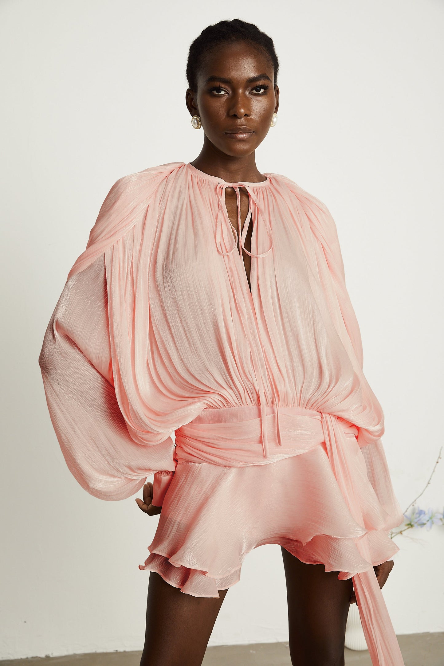 Eugénie Pink Fully Pleated Ruffled Mini Dress