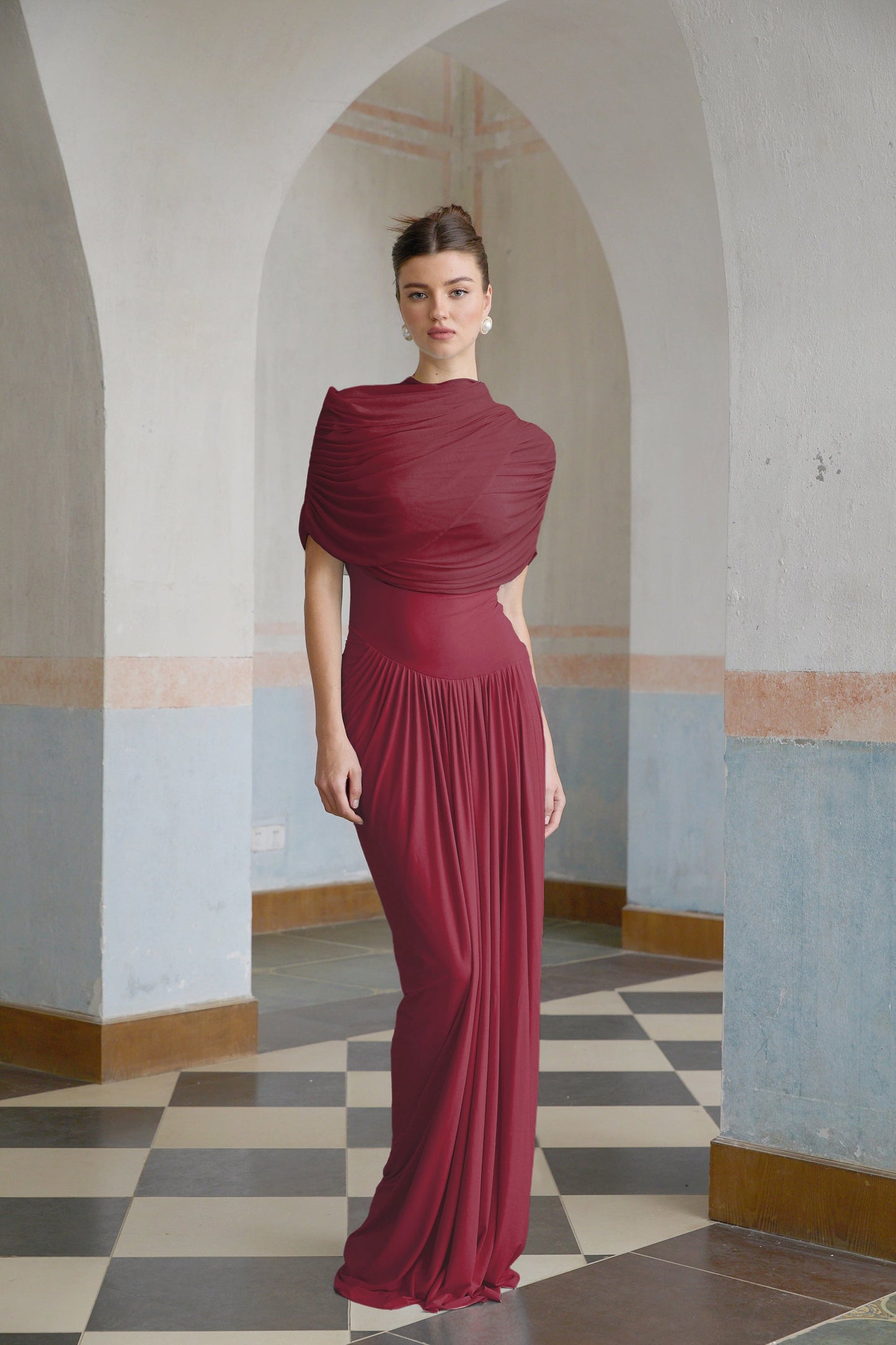 Vestale Asymmetrical Pleated Maxi Dress