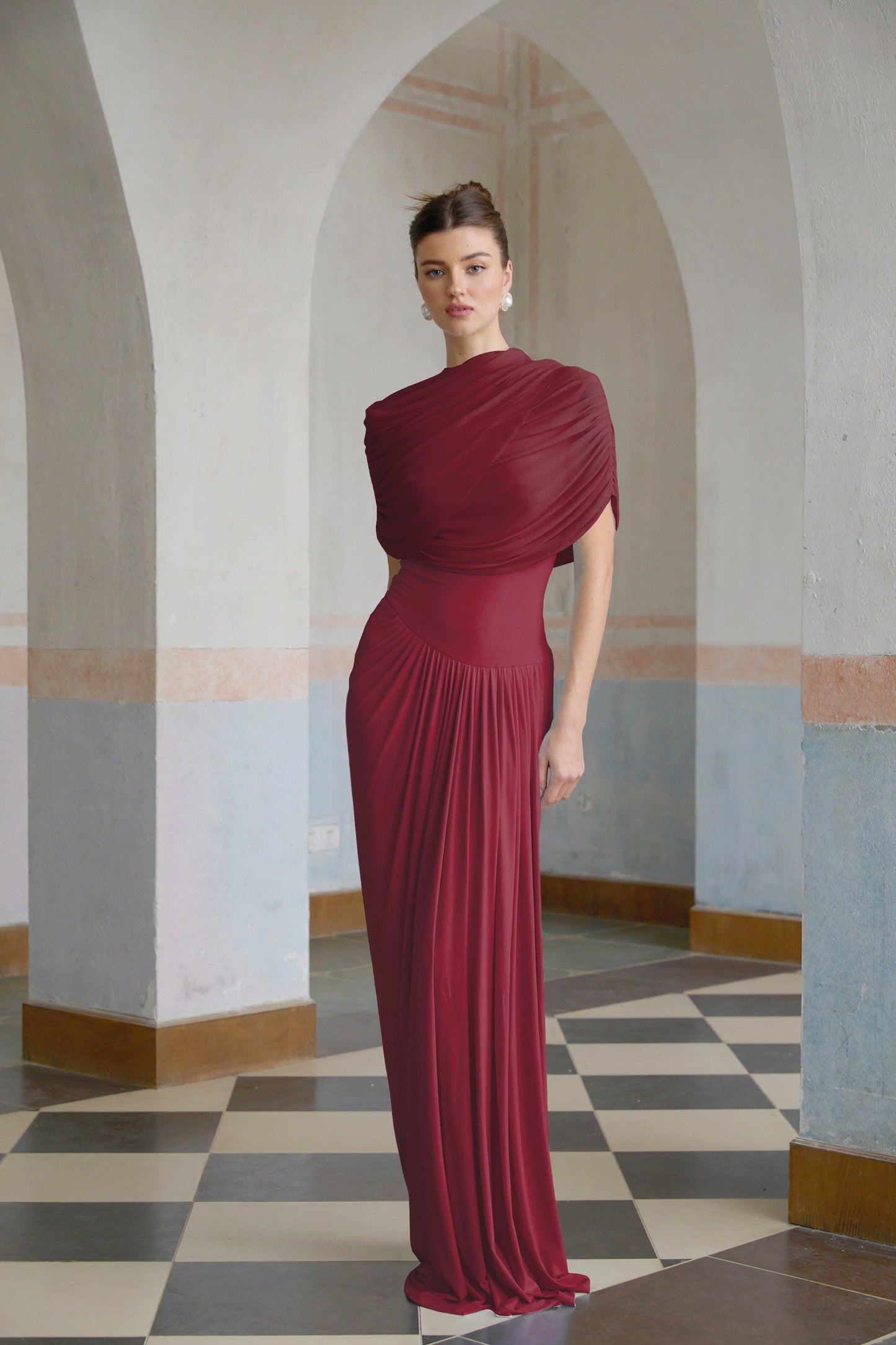 Vestale Asymmetrical Pleated Maxi Dress